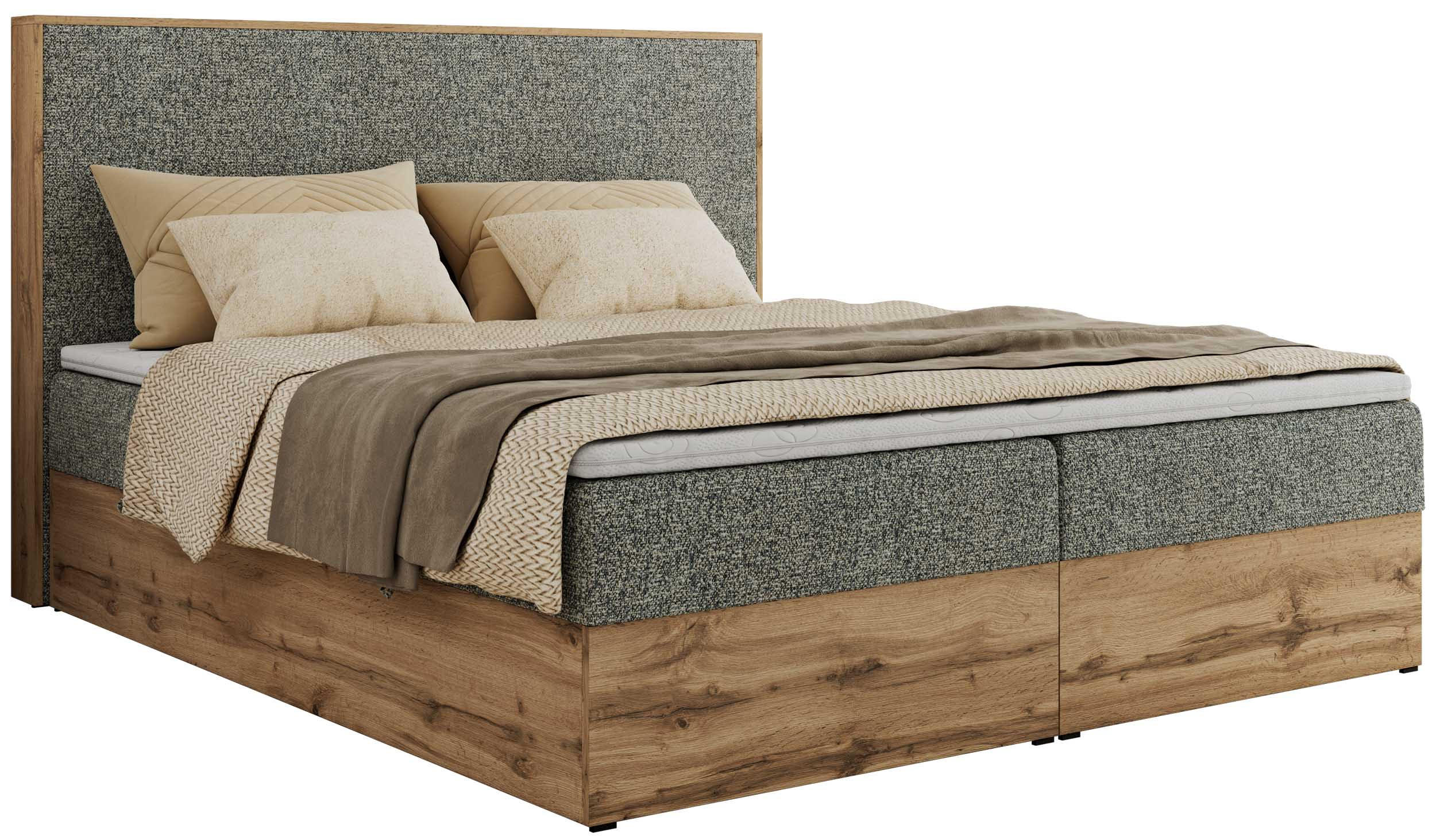 MKS KONTINENTÁLNÍ POSTEL WOOD CLASSIC 160/200 - Šedá Strukturovaná látka - H3