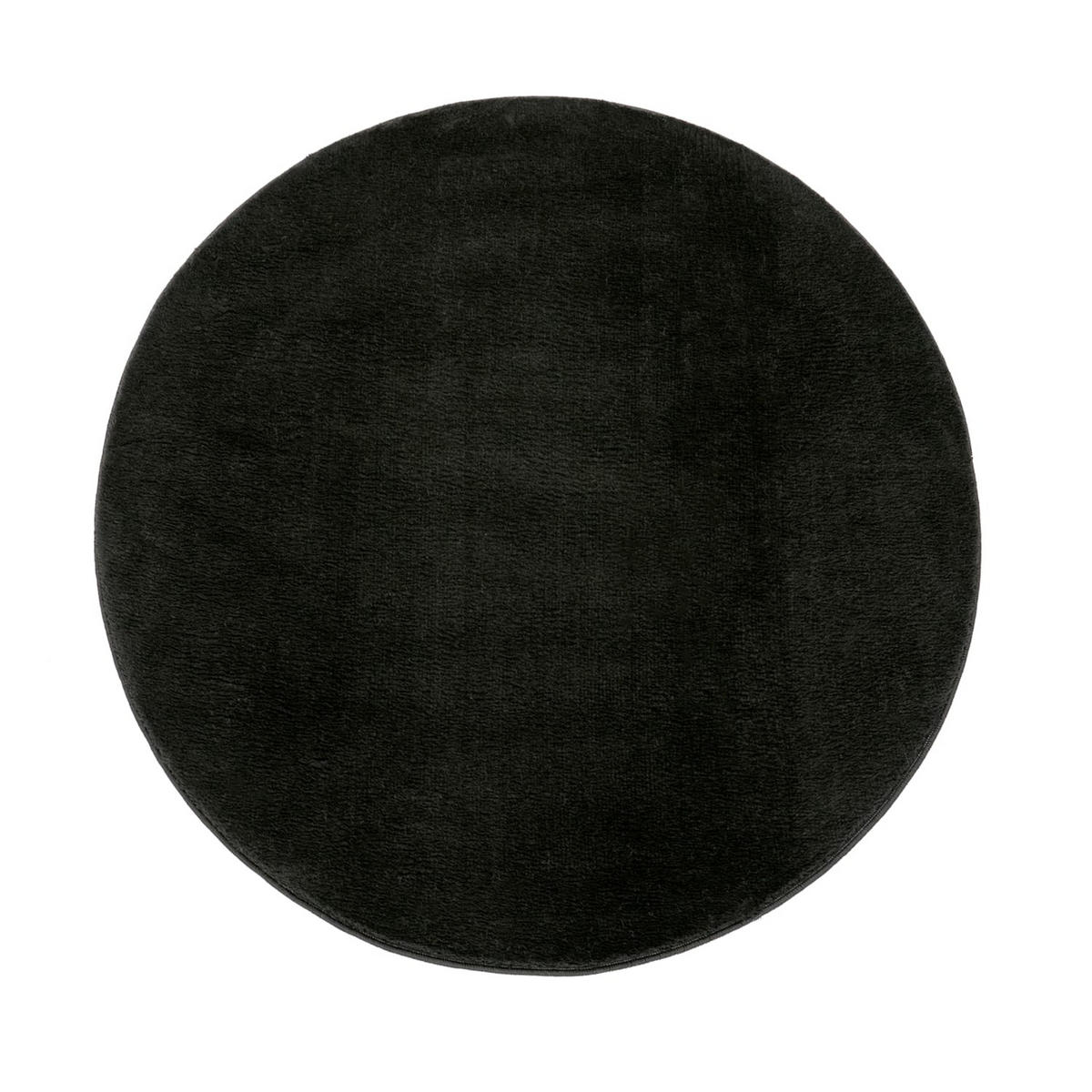 TEPPICH Kurzflor waschbar Unifarben Wohnzimmer schmutzabweisend Schwarz Rund 120D - Schwarz, Textil (120/120cm) - KADIMA DESIGN