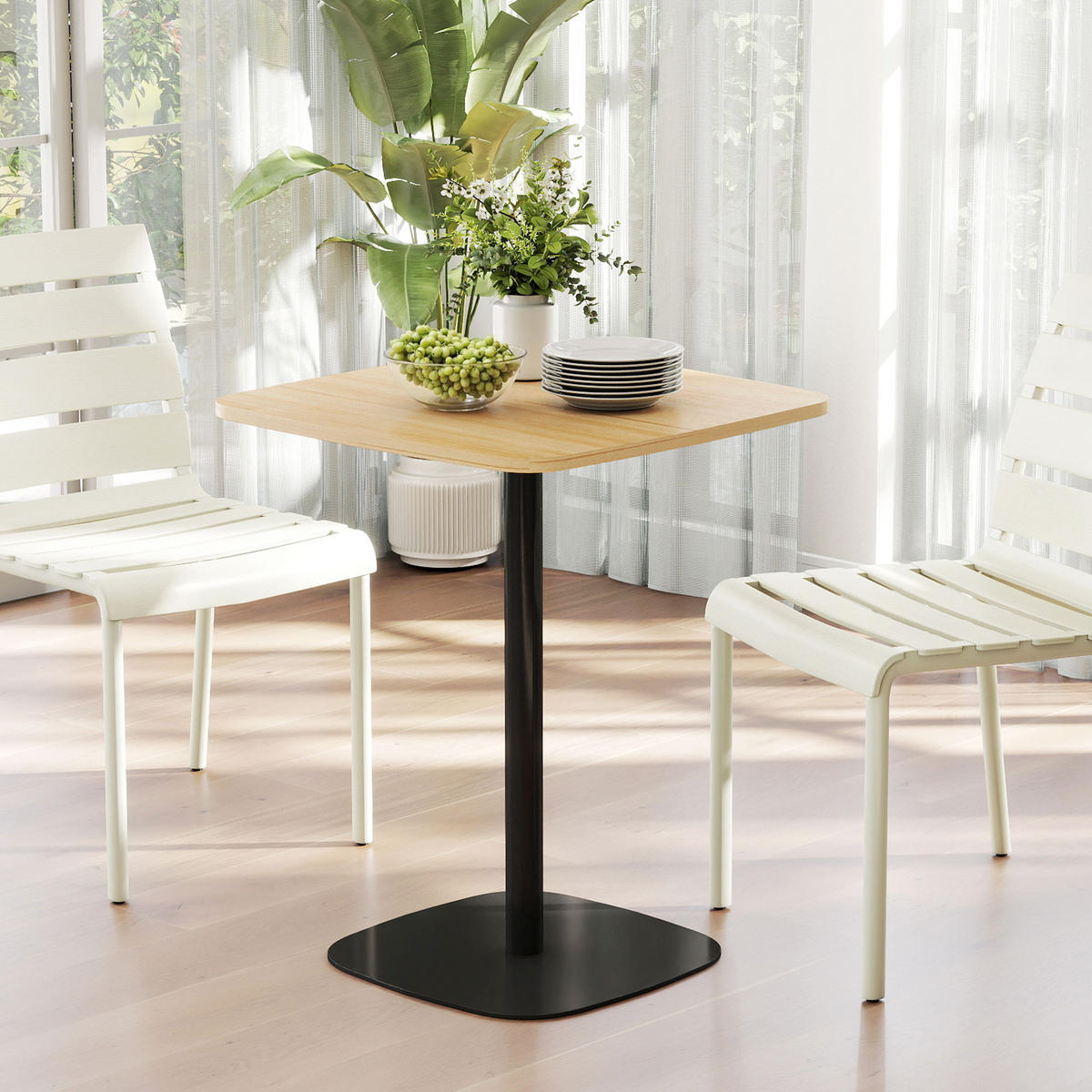 ESSTISCH MDF Stahl Naturholz - Schwarz/Naturfarben, Holzwerkstoff/Metall (60/60/75cm) - HOMCOM