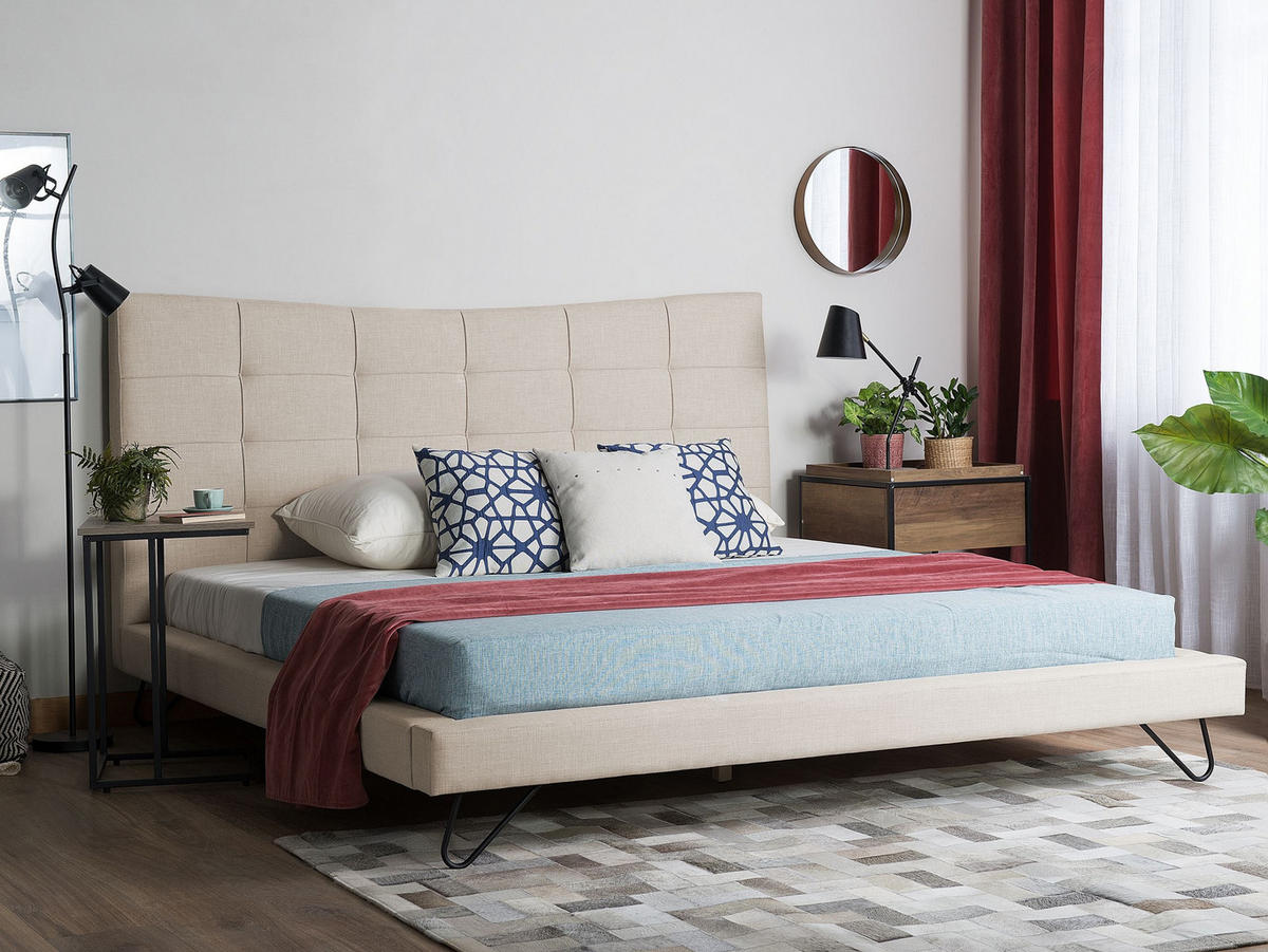 POLSTERBETT 160/200 cm Helles Beige Lannion - Beige, Textil (160/200cm) - Beliani