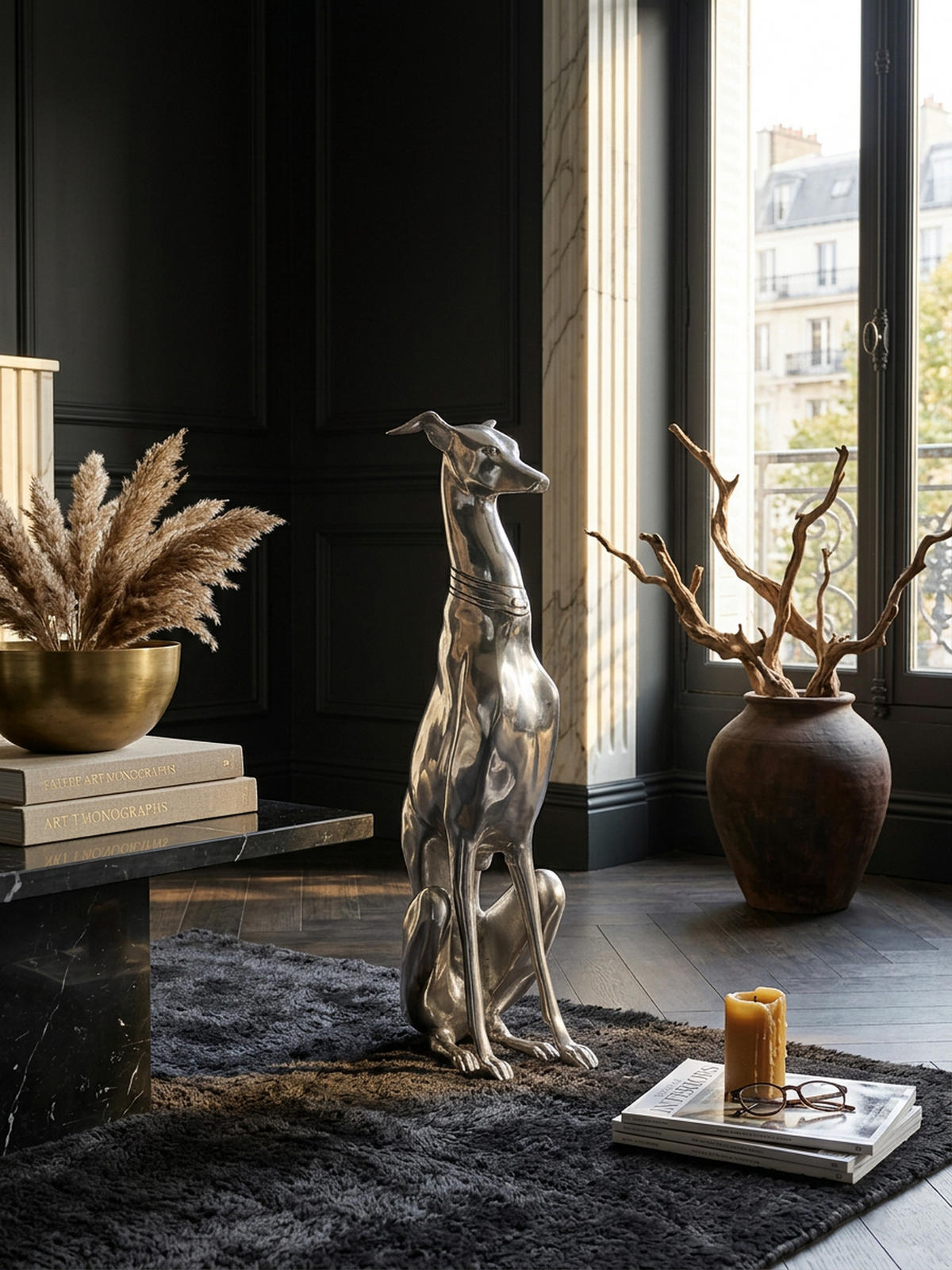 DEKOFIGUR Windhund Aluminium 18x70 cm handgefertigt - Silberfarben, Metall (18/70/25cm) - KADIMA DESIGN