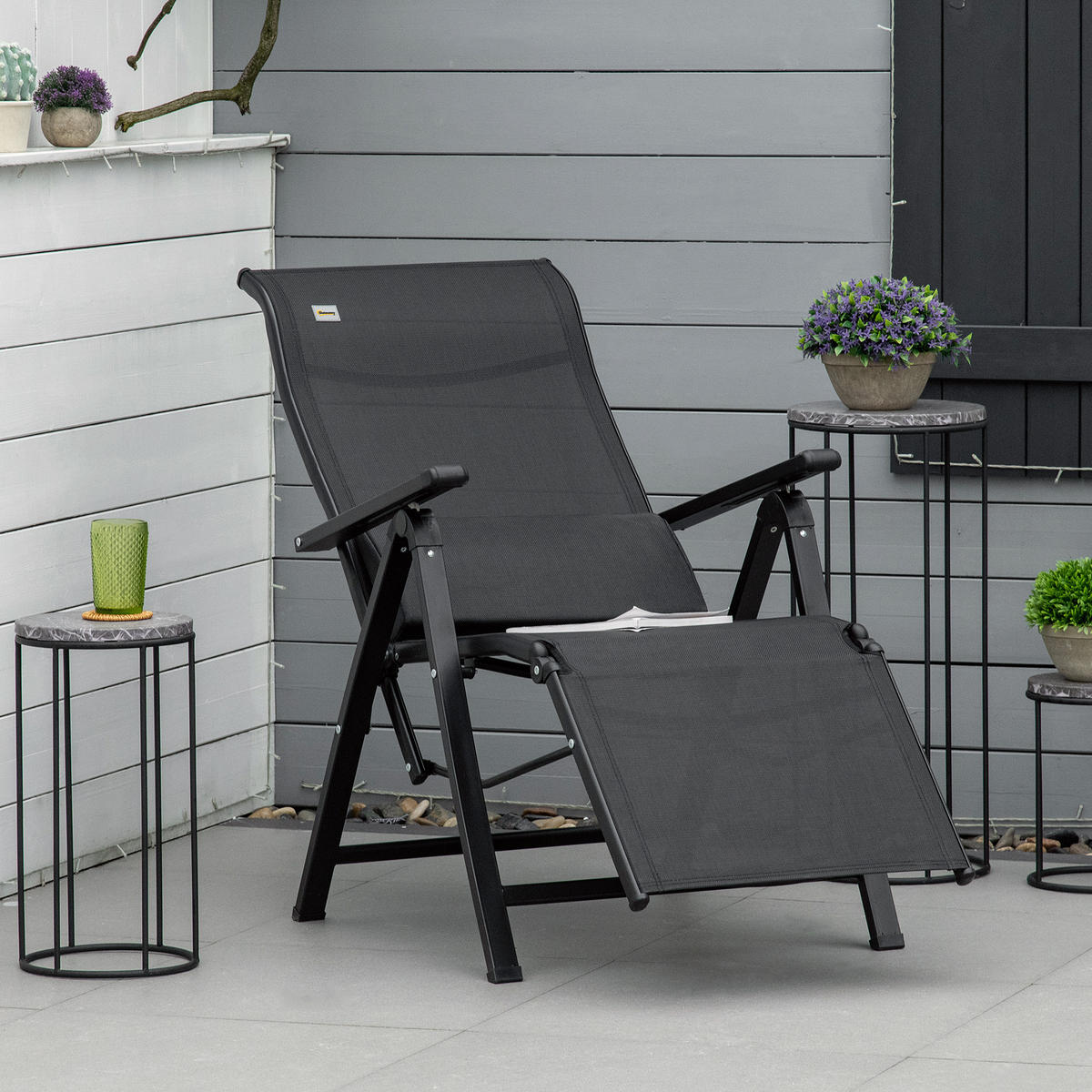 SONNENLIEGE DE-13534 9-fach verstellbar mit Lordosenkissen Schwarz - Schwarz, Metall (65/111/70cm) - ComfortXL