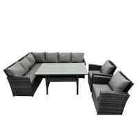 SITZGRUPPE mit Esstisch Polyrattan Dunkelgrau 8-Sitzer - Dunkelgrau/Grau, Glas/Kunststoff - Fimous