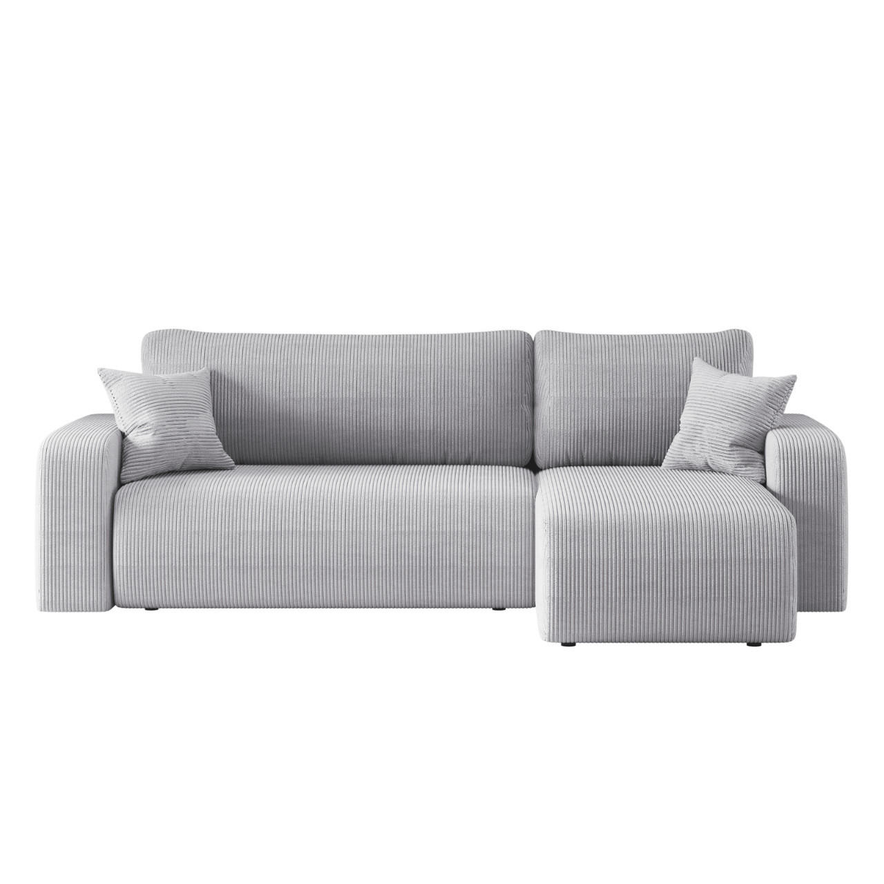 ECKSOFA L-FORM Schlaffunktion Und Bettkasten Eckcouch MILANO L Stoff Dicker Cord Grau Rechts - Grau, Holz/Textil (244/142cm) - Kaiser Möbel