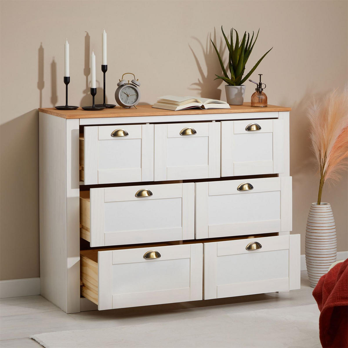 SIDEBOARD BOLTON - Weiß/Braun, Holz (110/87/40cm) - IDIMEX