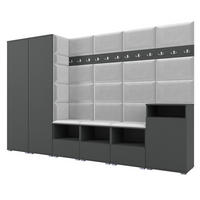 GARDEROBE NELA XII 300 cm (Modulare Flurmöbel Graphit mit Sitzpolster Hellgrau 32 Gigantisches Set) - Silberfarben/Hellgrau, Holz/Holzwerkstoff (300/187/40cm) - Ravio