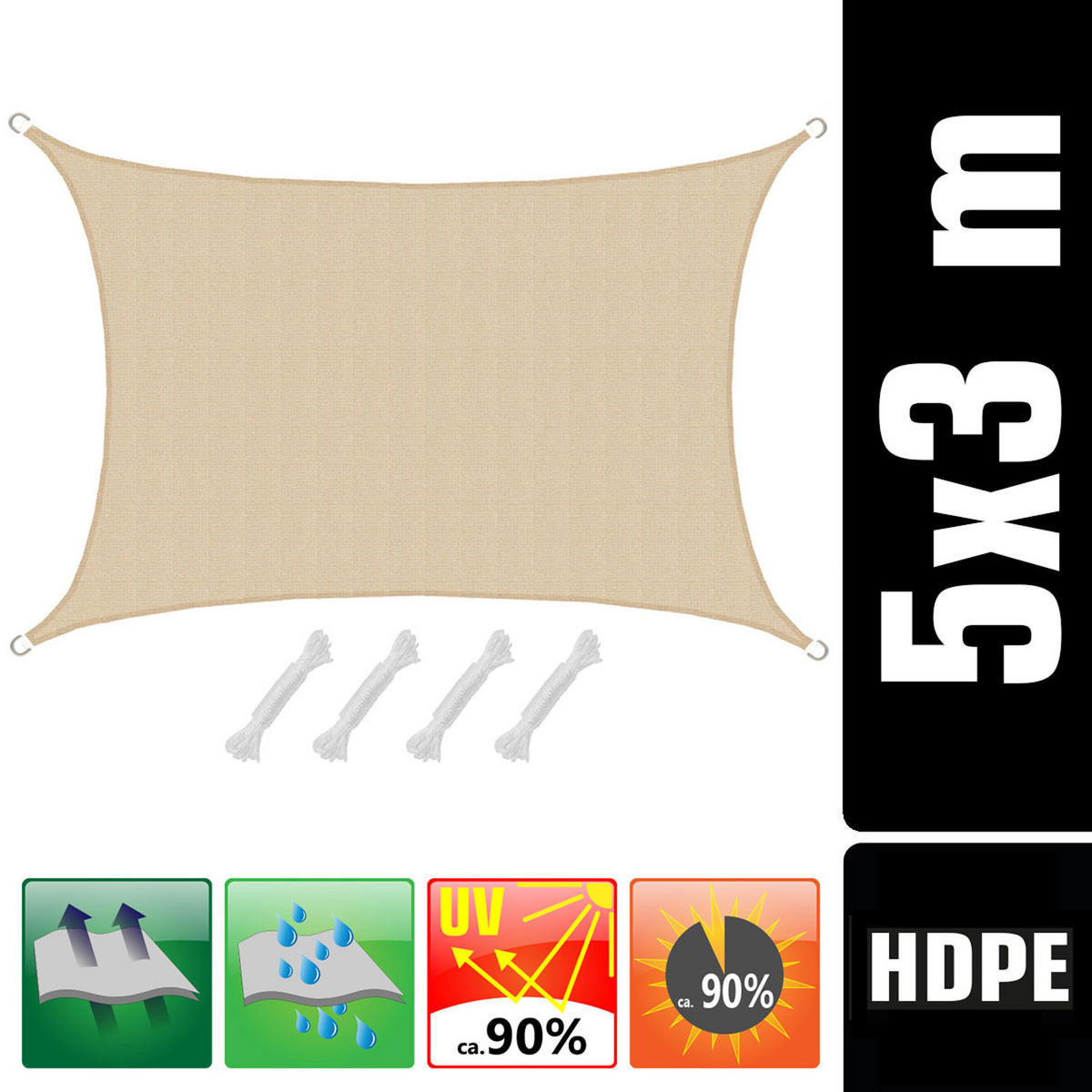SONNENSEGEL Luftdurchlässig 500/300 cm Beige - Beige, Kunststoff (300/500cm) - Amanka