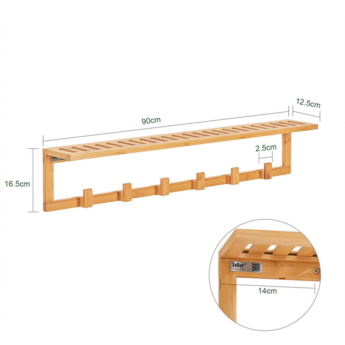 WANDGARDEROBE Natur - Naturfarben, Holz (90/17/13cm) - SoBuy