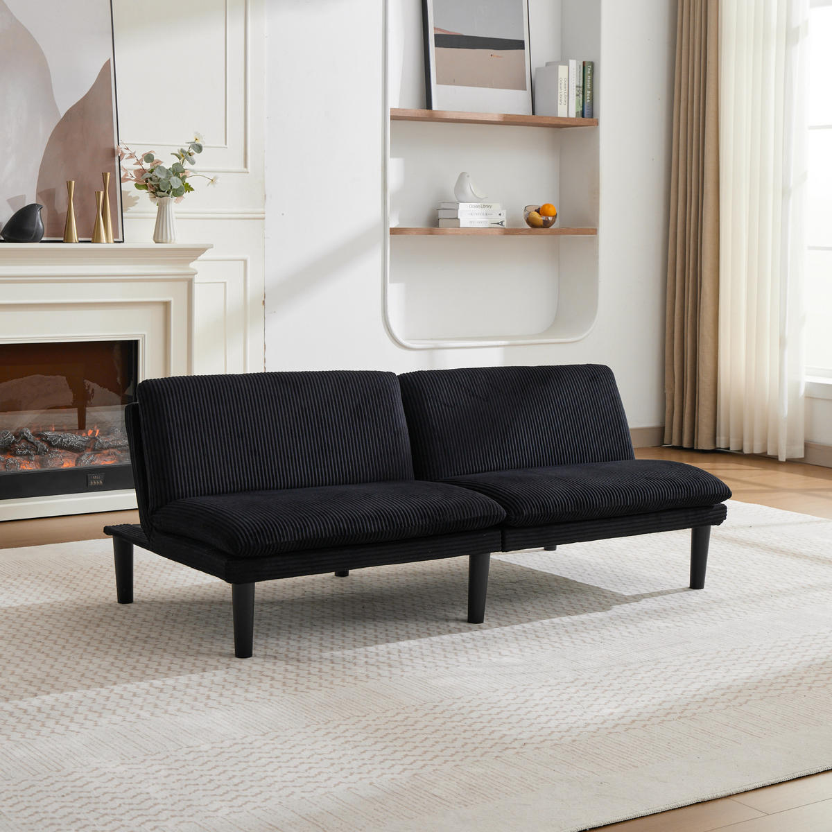 SOFA mit verstellbarer Rückenlehne aus Samt mit Relax- und Liegefunktion - Schwarz, Textil (168/67/86cm) - EVRYAE