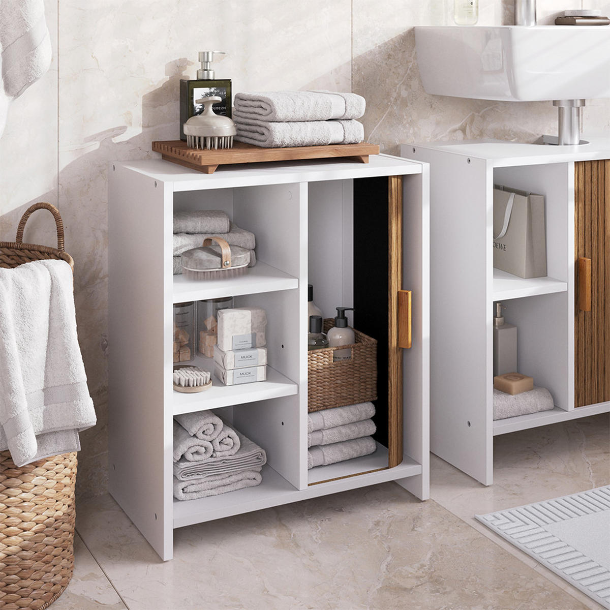 BADSCHRANK Norea, Eiche/Weiß, 50 x 60 cm - Eichefarben/Weiß, Holzwerkstoff (50/60/30cm) - Vicco