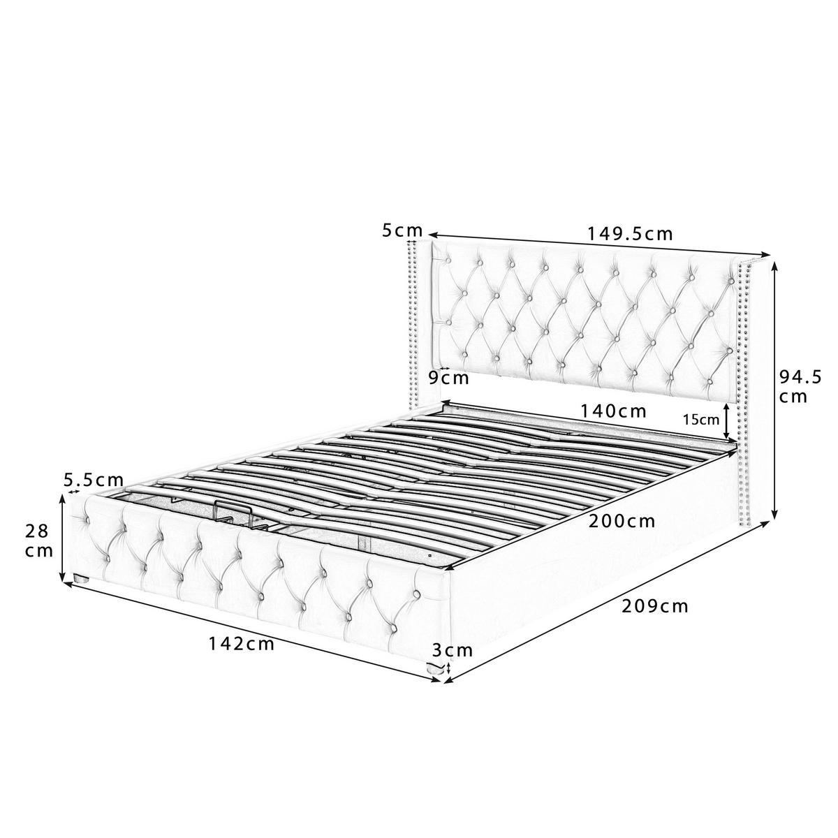 POLSTERBETT 140/200 cm beige mit hydraulischem Bettkasten und Chesterfield-Design - Beige, Textil (140/200cm) - OKWISH