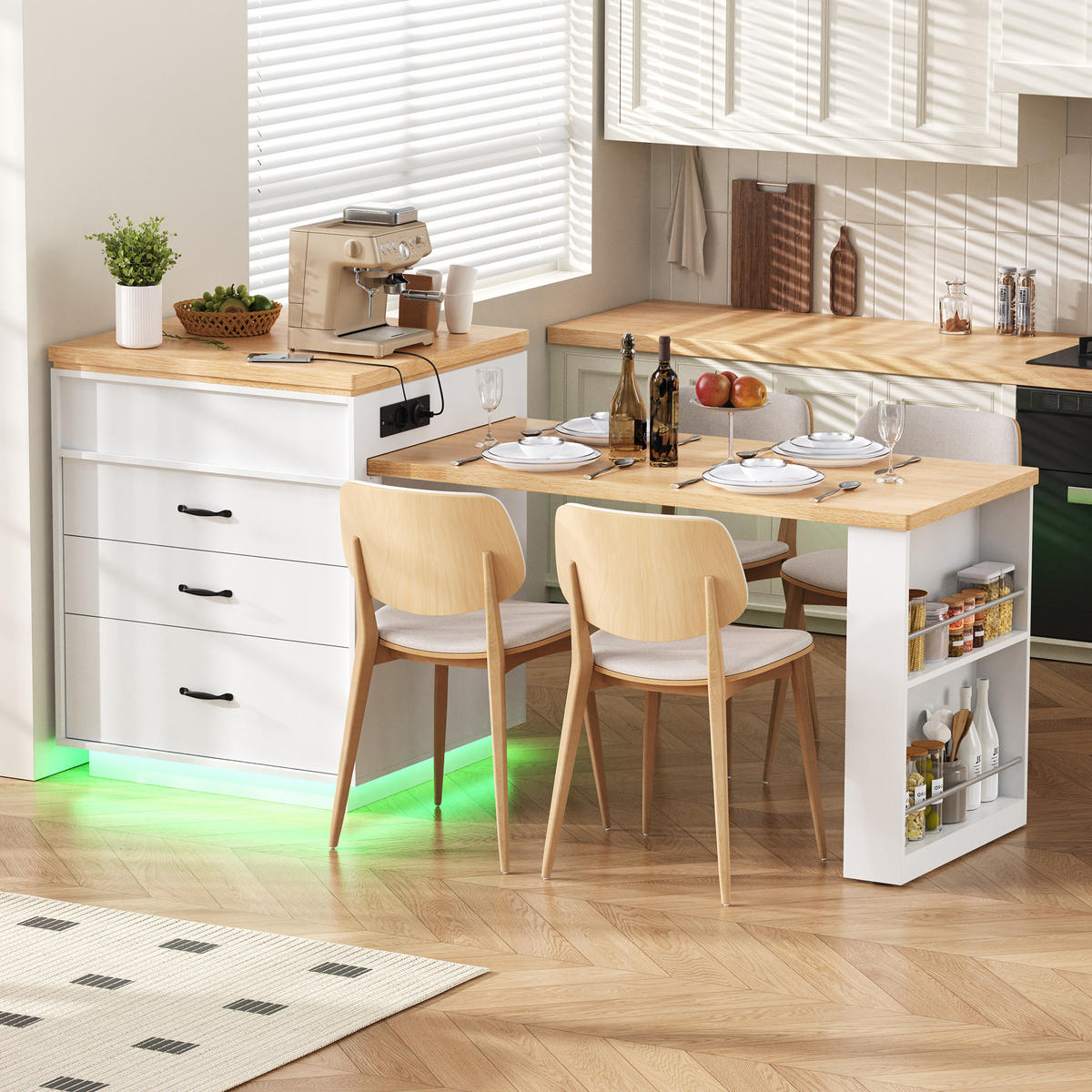 KÜCHENINSEL 125,5×71×93 cm aus MDF mit LED & USB-Ladestation, weiß - Weiß, Holzwerkstoff (71/93/125.5cm) - Luhomfu