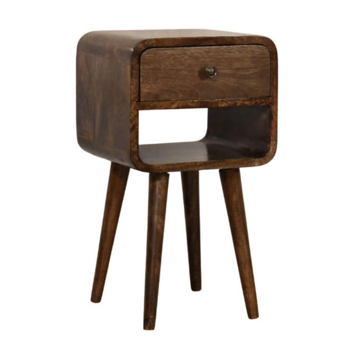 NACHTTISCH Abgerundet mit offenem Regal in Braun - Dunkelbraun/Messingfarben, Holz (30/55/30cm) - Artisan Furniture