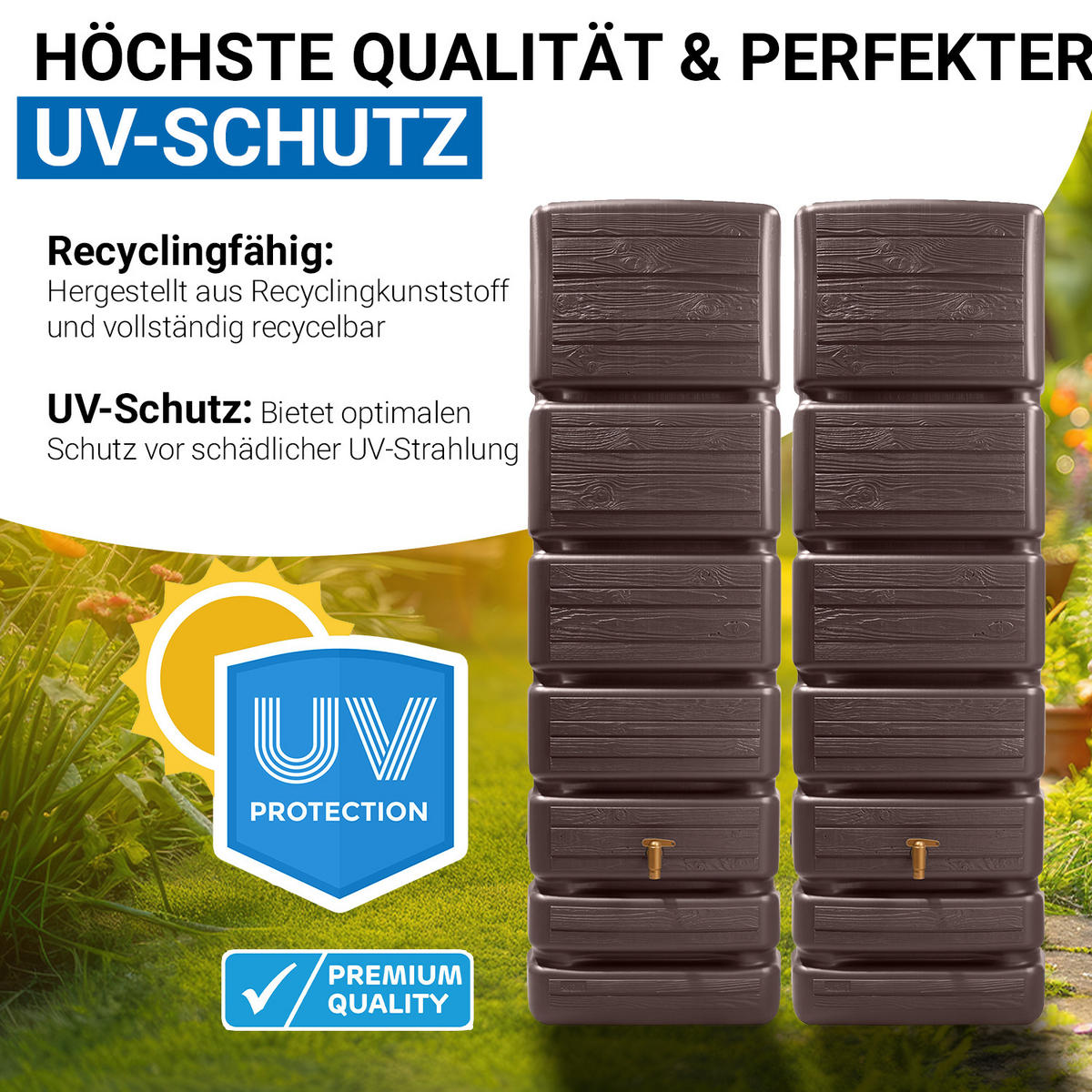 WANDTANK-SET 700 L dark 2 x 350 L inkl. Verbindungsset - Dunkelbraun, Kunststoff (130/184/39cm) - 4rain