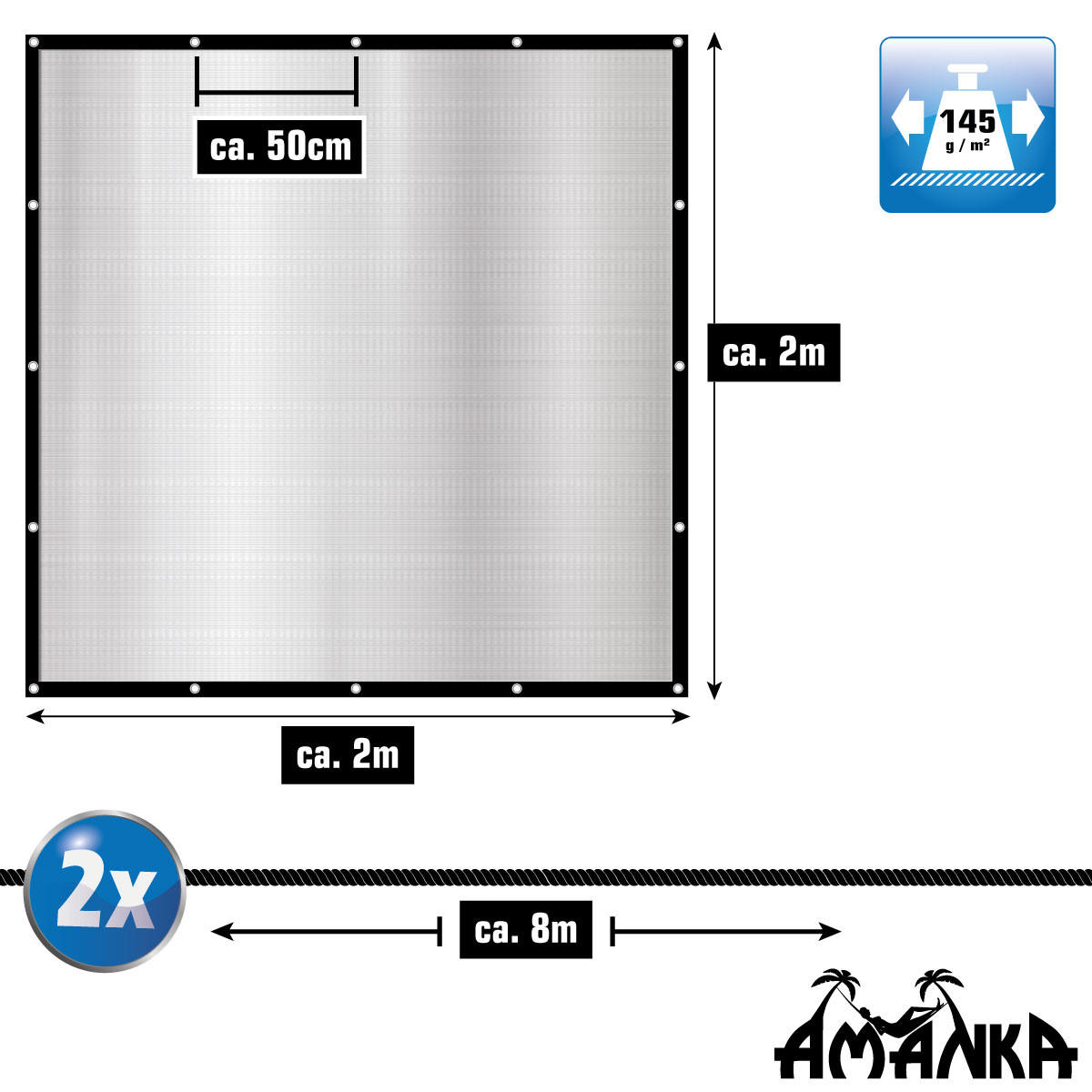 ALUMINIUM-SCHATTENNETZ 2/2 m, Silberfarben - Silberfarben, Metall (200/200cm) - Amanka