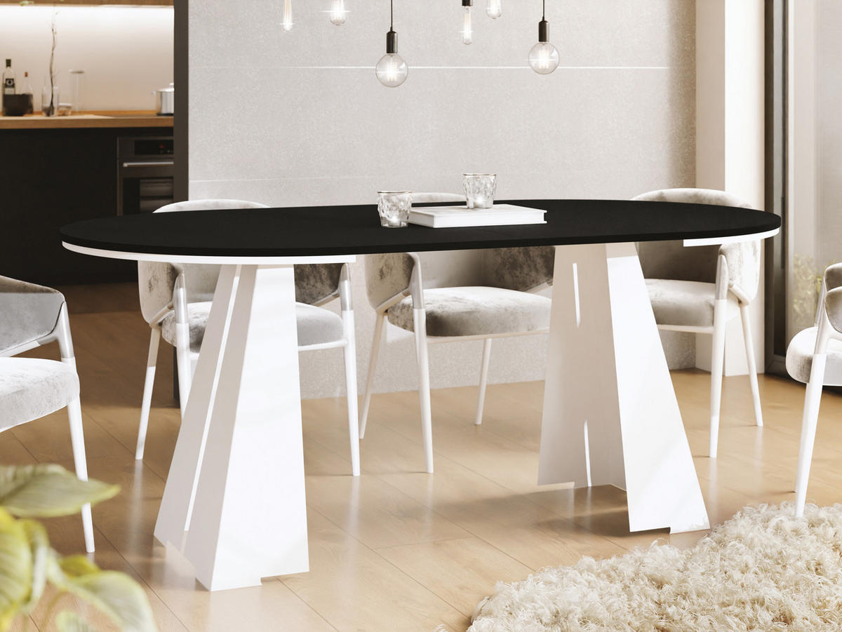 ESSTISCH Kova runder ausziehbarer, Schwarz 100-180/100/76 cm - Schwarz/Weiß, Holzwerkstoff/Metall (100/100/76cm) - WFL GROUP
