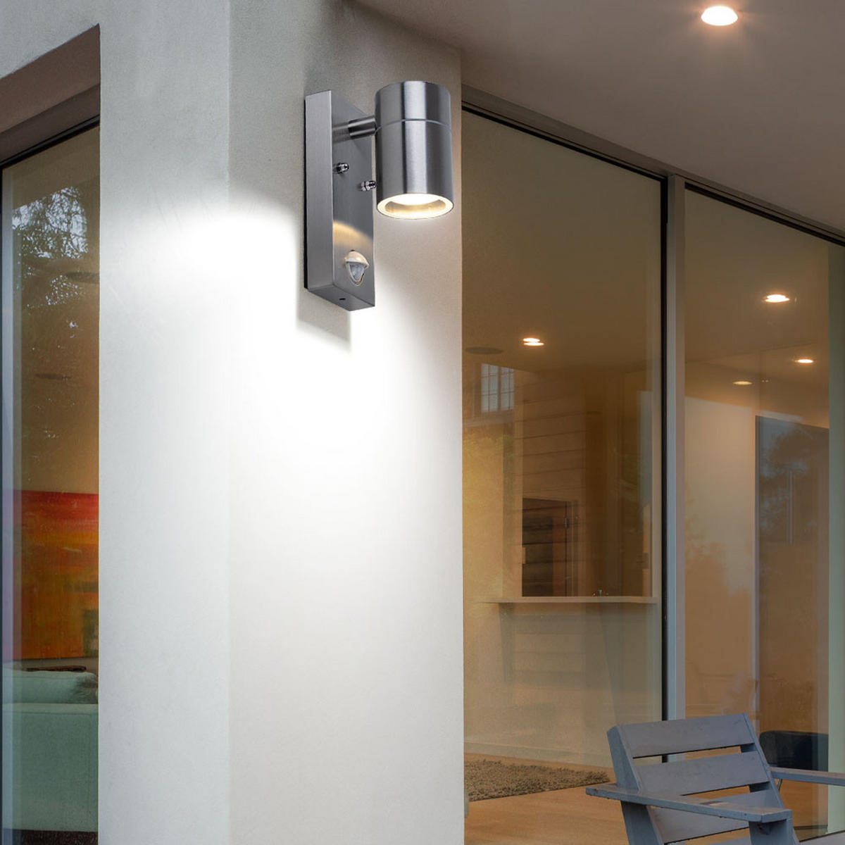 LED AUSSEN-WANDLAMPE Edelstahl Silber Bewegungsmelder - Silberfarben, Metall (6.7/16.3/11cm)
