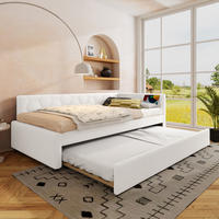 POLSTERBETT aus Velvet & MDF 90x200 cm in Weiß mit Ausziehbett, USB & Typ-C - Weiß, Textil (90/200cm) - Modfu