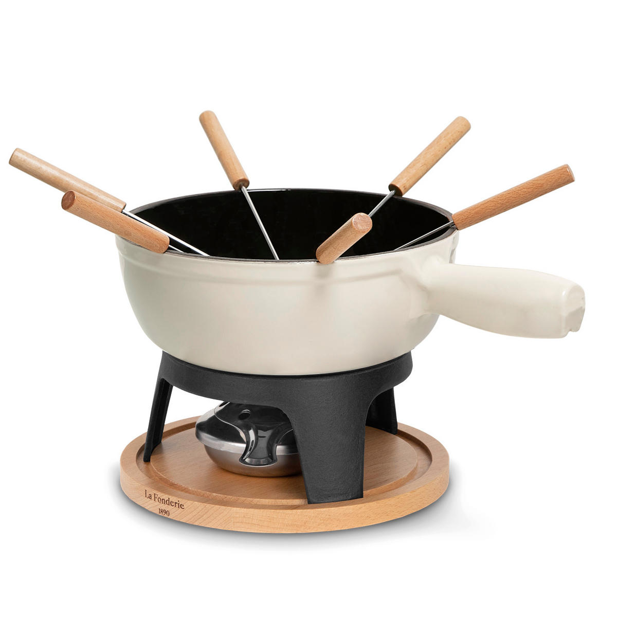 FONDUE-SET MONT BLANC Beige, 6-Personen, Gusseisen, Käse- und Schokoladenfondue, 6 Gabeln Kapazität 1.8L - Creme, Metall (21/17/21cm) - La Fonderie 1890
