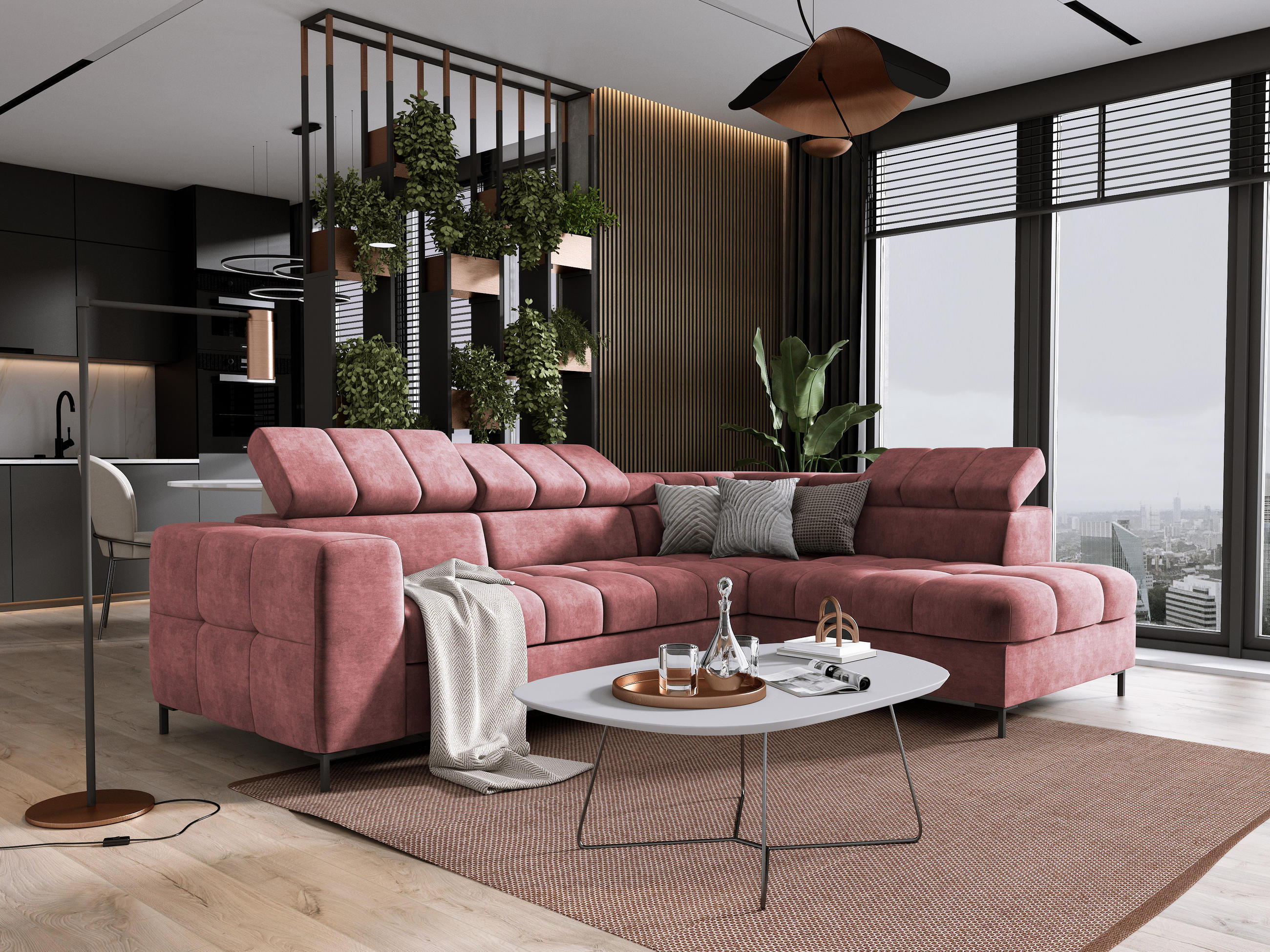 ECKSOFA PABLOS Cloud, L-förmig, Moderne, mit verstellbarem Kopfteil, Schlaf- & Lagermöglichkeiten, freistehend, RECHTS 279x201x97 cm Red - Rot, Holz/Textil (279/201cm) - DomoHome