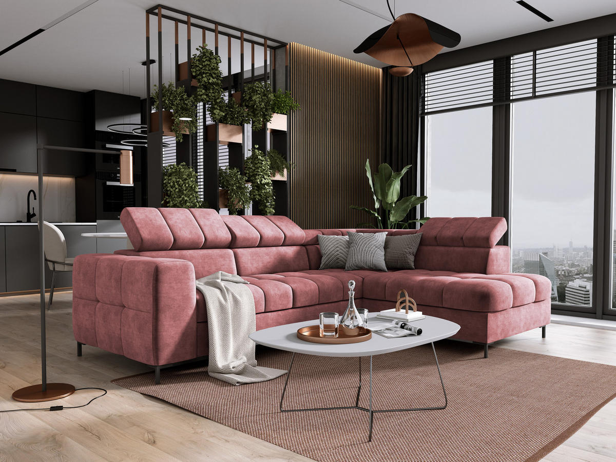 ECKSOFA PABLOS Cloud, L-förmig, Moderne, mit verstellbarem Kopfteil, Schlaf- & Lagermöglichkeiten, freistehend, RECHTS 279x201x97 cm Red - Rot, Holz/Textil (279/201cm) - DomoHome