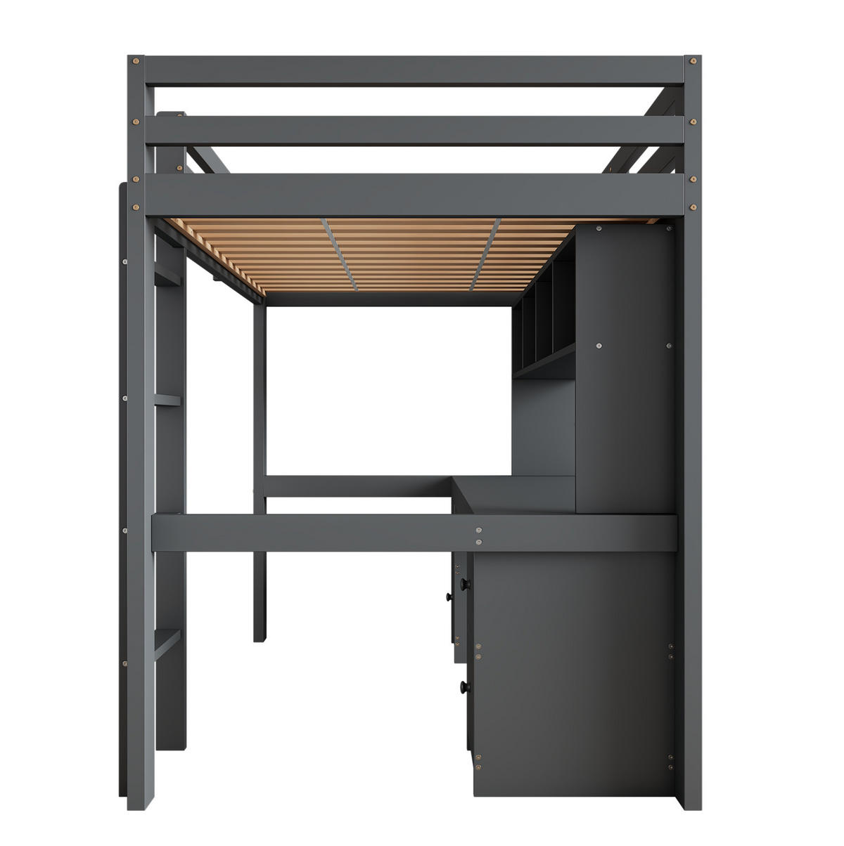 HOCHBETT 90/200 cm Grau mit Schreibtisch und Stauraum - Grau, Holz (90/200cm) - Flora Grace
