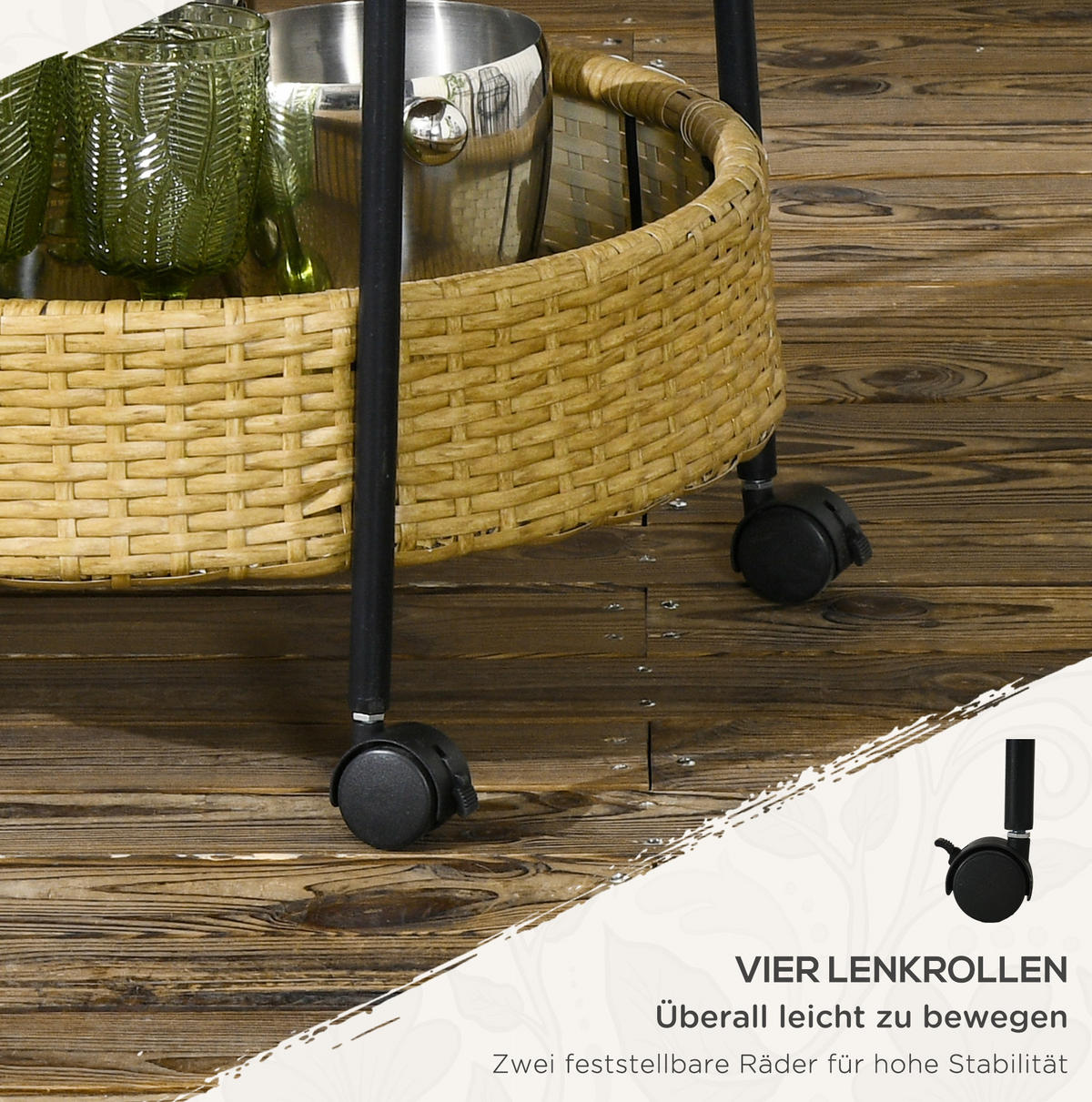 SERVIERWAGEN 2-stöckig Φ50 x 66 cm Polyrattan Gelb - Gelb, Kunststoff (50/66/50cm) - Beauniv