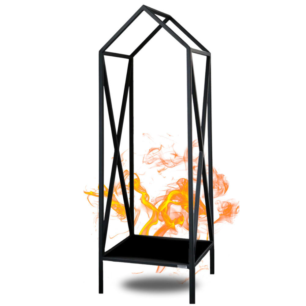 KAMINHOLZREGAL innen Metall DUSI Dachdesign Schwarz - Schwarz, Metall (35/110/35cm) - DELUKE