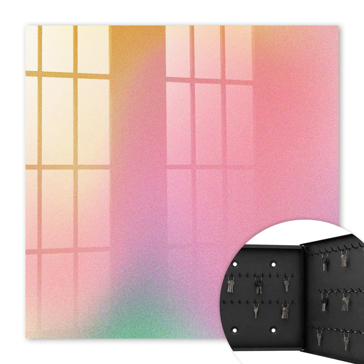 SCHLÜSSELBOX Schwarz 30x30 cm- Türöffnung nach rechts - Farbverlauf - Pink, Metall (30/30/5cm) - TULUP