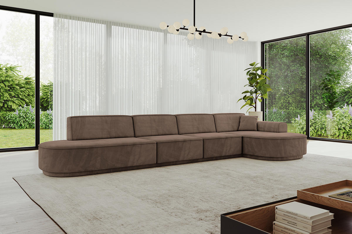 ECKSOFA Ottomane Rechts MARI-L3-v3 - 413x171x83 cm Braun Velours - Schwarz/Braun, Holzwerkstoff/Kunststoff (171/413cm) - ALTDECOR