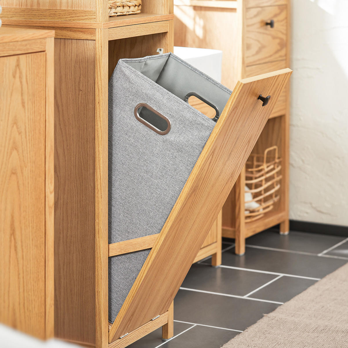 HOCHSCHRANK mit Wäschesack - Hellbraun, Holzwerkstoff (40/172/35cm) - SoBuy