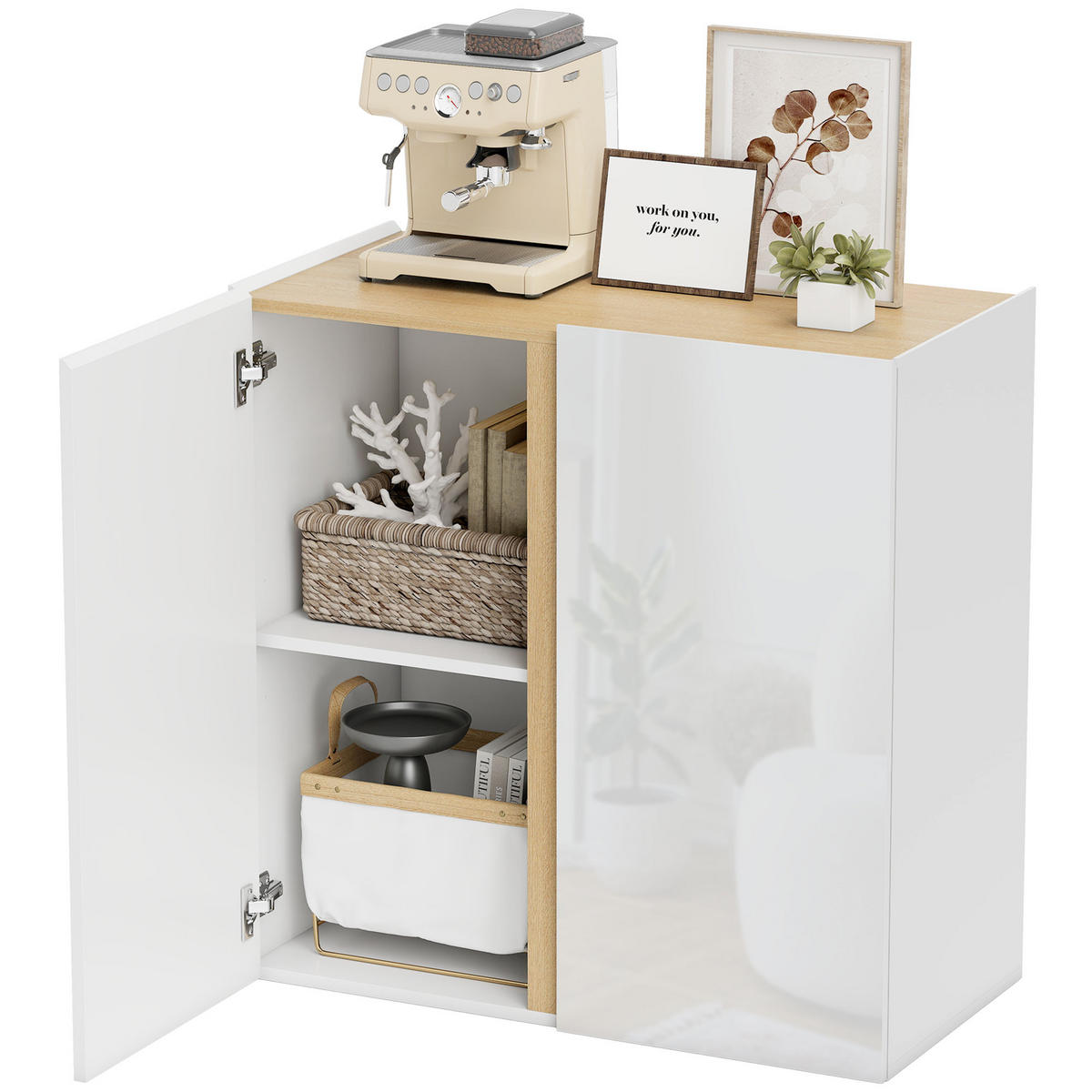 SIDEBOARD Weiß 80/40/80 cm - Weiß Hochglanz/Weiß, Holzwerkstoff (40/80/80cm) - PANGIVO