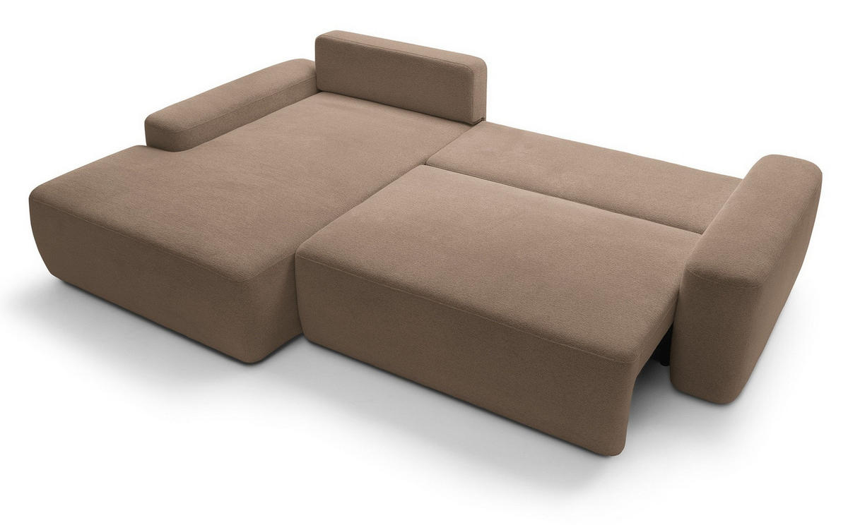 ECKCOUCH mit Schlaffunktion Orea M, 265 cm, Bettkasten, Links, Dunkelbraun - Dunkelbraun, Holz (264/162cm) - Emporius
