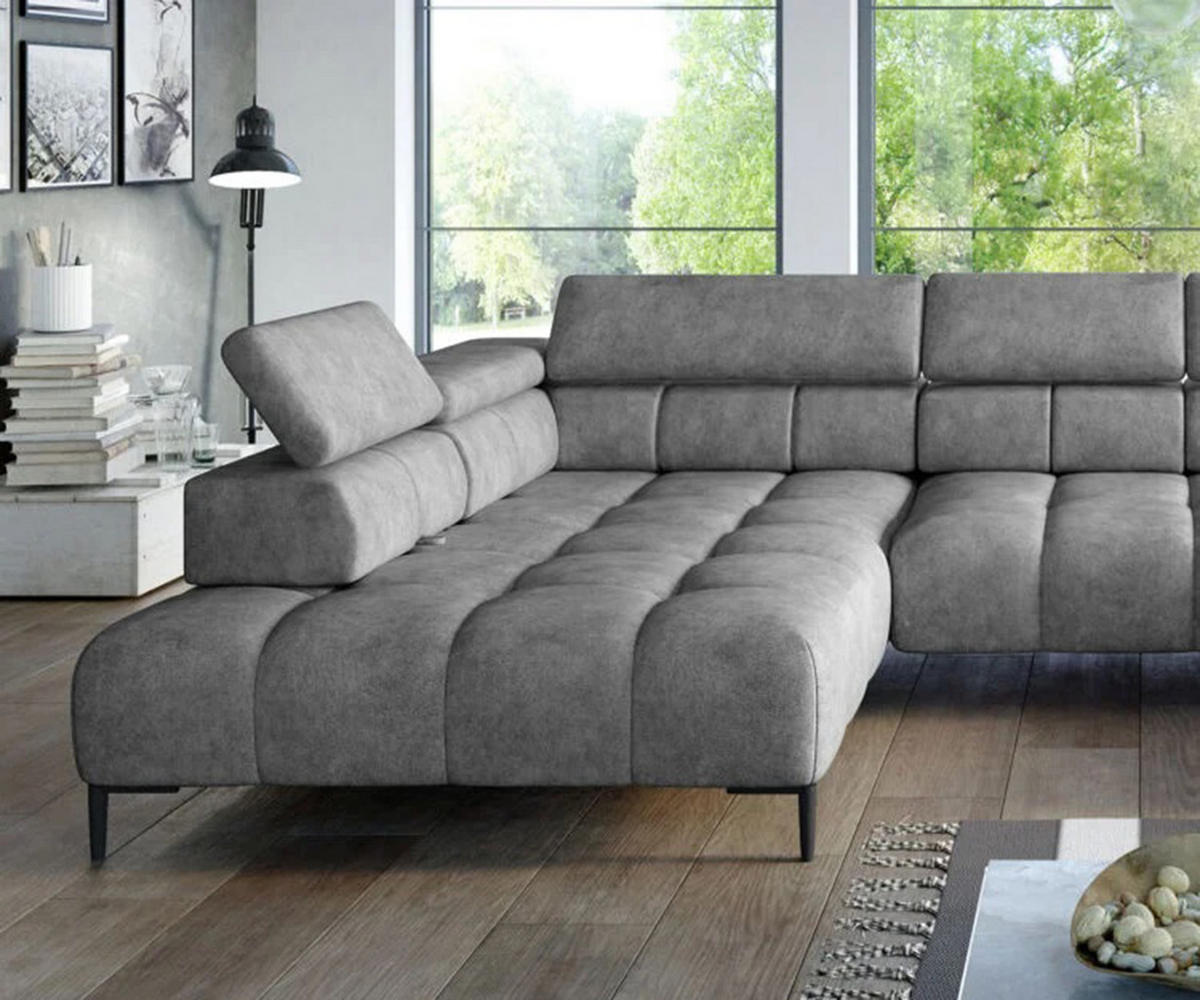 ECKSOFA PLAZA XL U-förmig, modern, mit verstellbarer Kopfstütze, Schlafmöglichkeiten, freistehend, RECHTS 385x177x99 cm Grey - Grau, Holz/Textil (385/177cm) - DomoHome