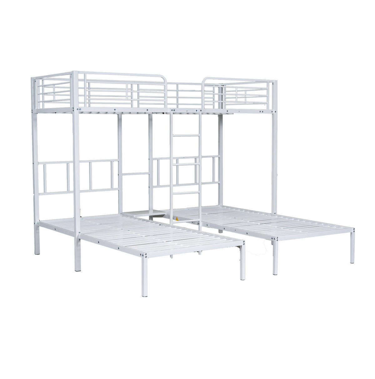 ETAGENBETT 90/200 cm in Weiß aus Metall mit Leiter und Tisch für 3 Personen - Weiß, Metall (90/200cm) - BEAOK