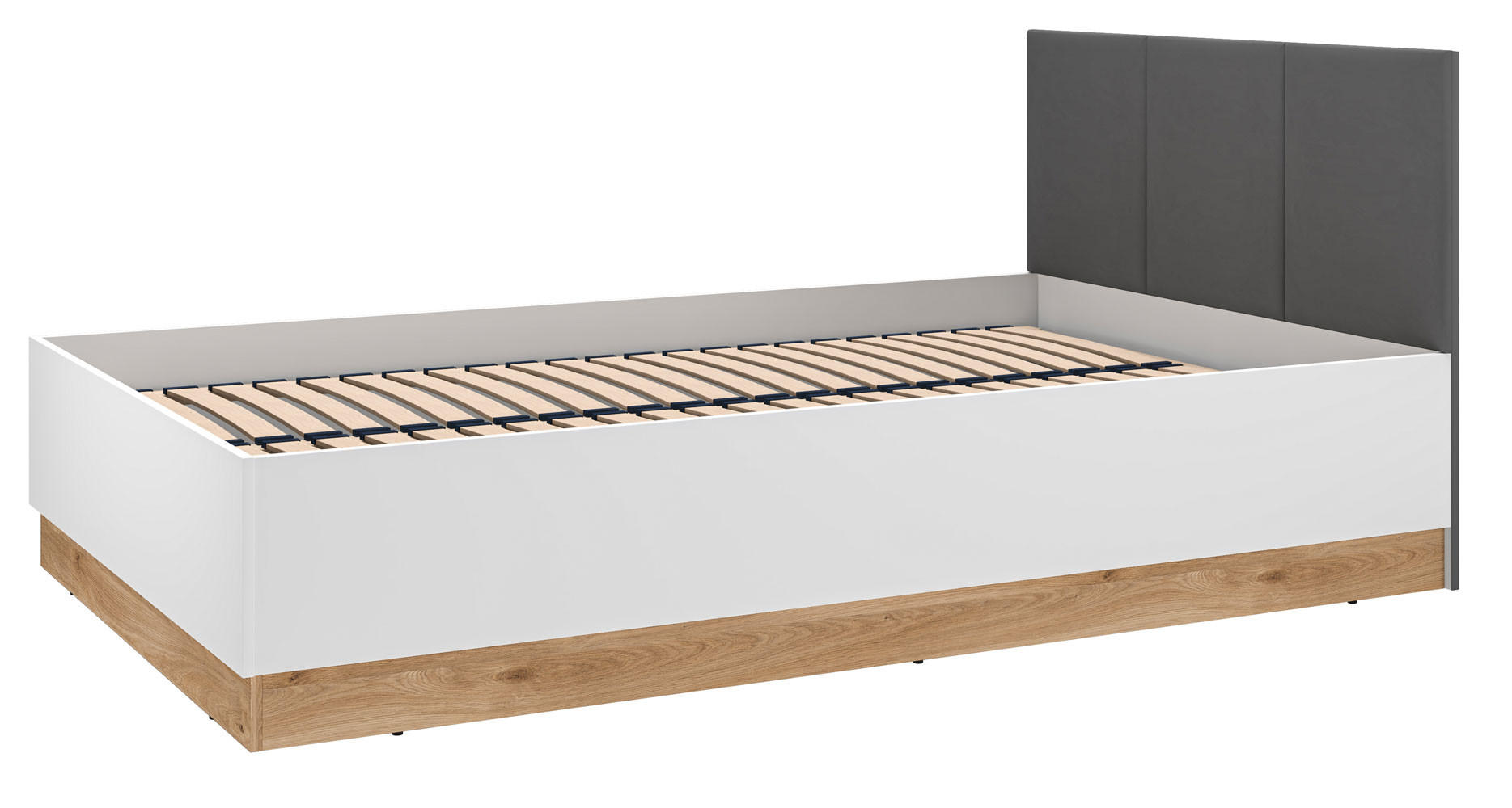 BETT Torino Weiß / Eiche Castello / Graphit 126 / 208 / 90cm - Weiß, Holz/Holzwerkstoff (90/200cm) - Feldmann-Wohnen
