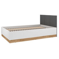 BETT Torino Weiß / Eiche Castello / Graphit 126 / 208 / 90cm - Weiß, Holz/Holzwerkstoff (90/200cm) - Feldmann-Wohnen