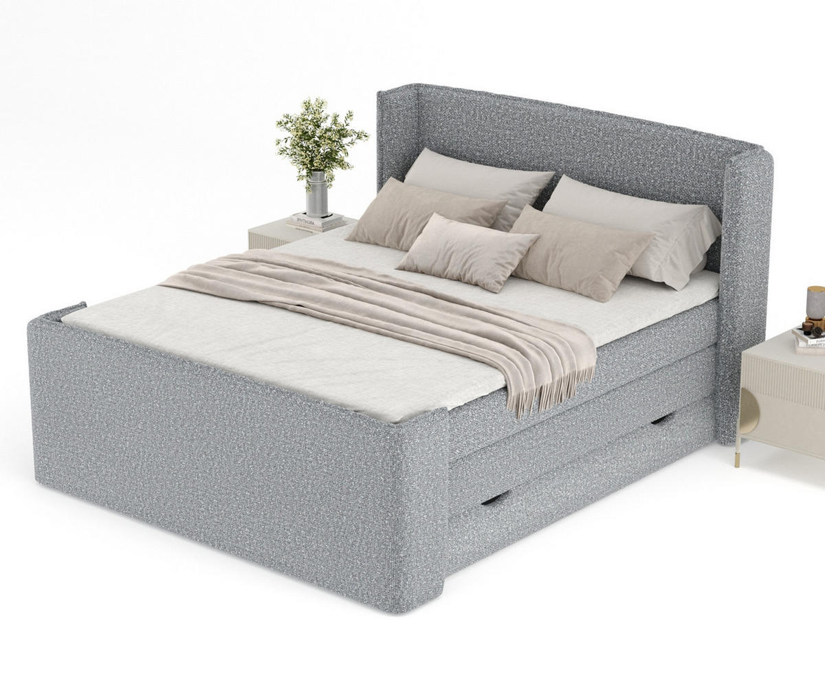 BOXSPRINGBETT Freeland Grau 180/200 cm mit Matratze und Topper - Schwarz/Grau, Holz/Holzwerkstoff (180/200cm) - Maison de Reve
