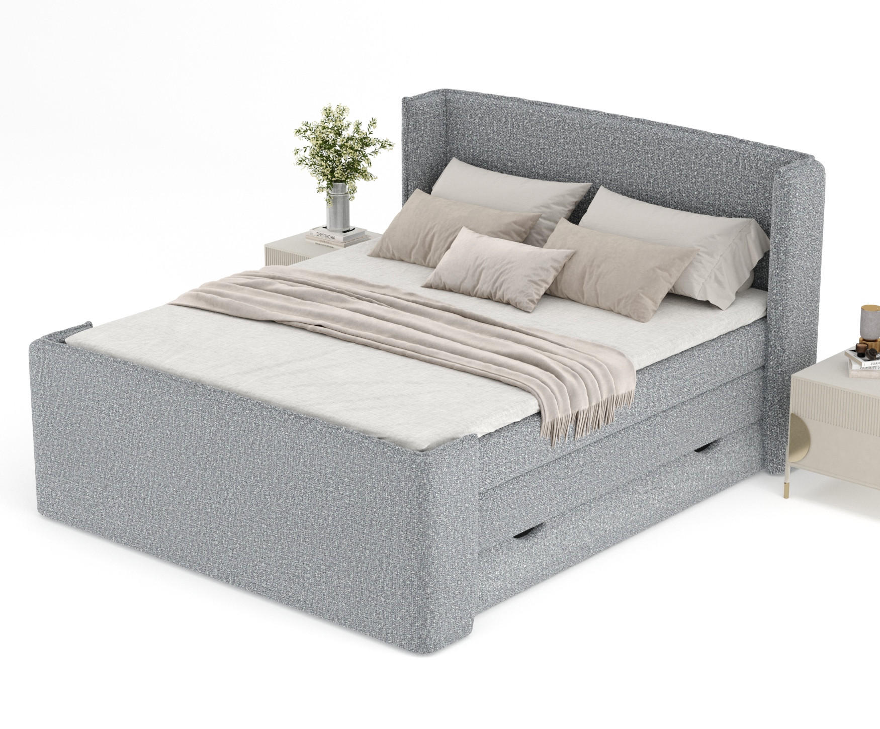 Thumbnail - Maison de Reve Boxspringbett, Grau, Textil, Buche, Kiefer, H3, Höhe ca. 37 cm, 140x200 cm, Oeko-Tex® Standard 100, Reach...