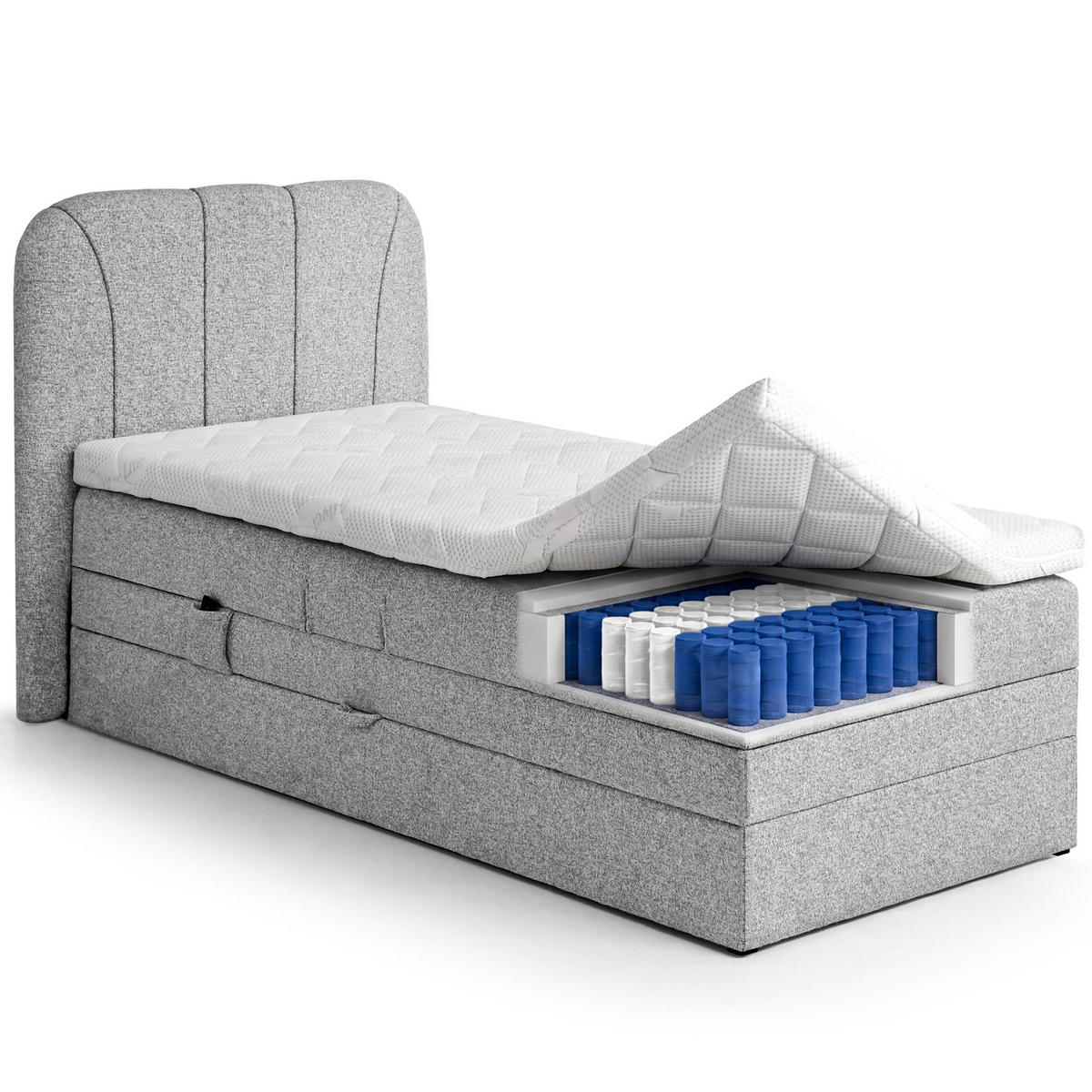 BOXSPRINGOVÁ POSTEL Romeo, jednolůžko s elektrickým polohováním matrace, 90x200 cm, světle šedá - světle šedá, textil (90/200cm) - Beautysofa
