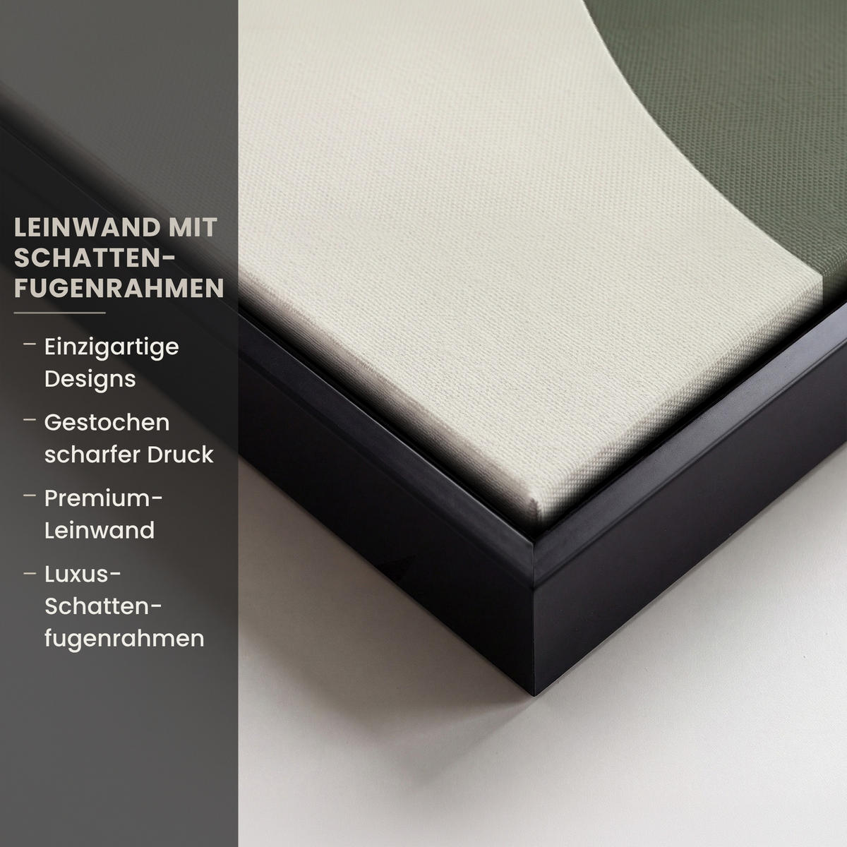 LEINWAND Bilder mit Rahmen - Japandi - Grün - Abstrakt - Modern - 50x50 - Salbeigrün, Textil (50/50cm) - MuchoWow