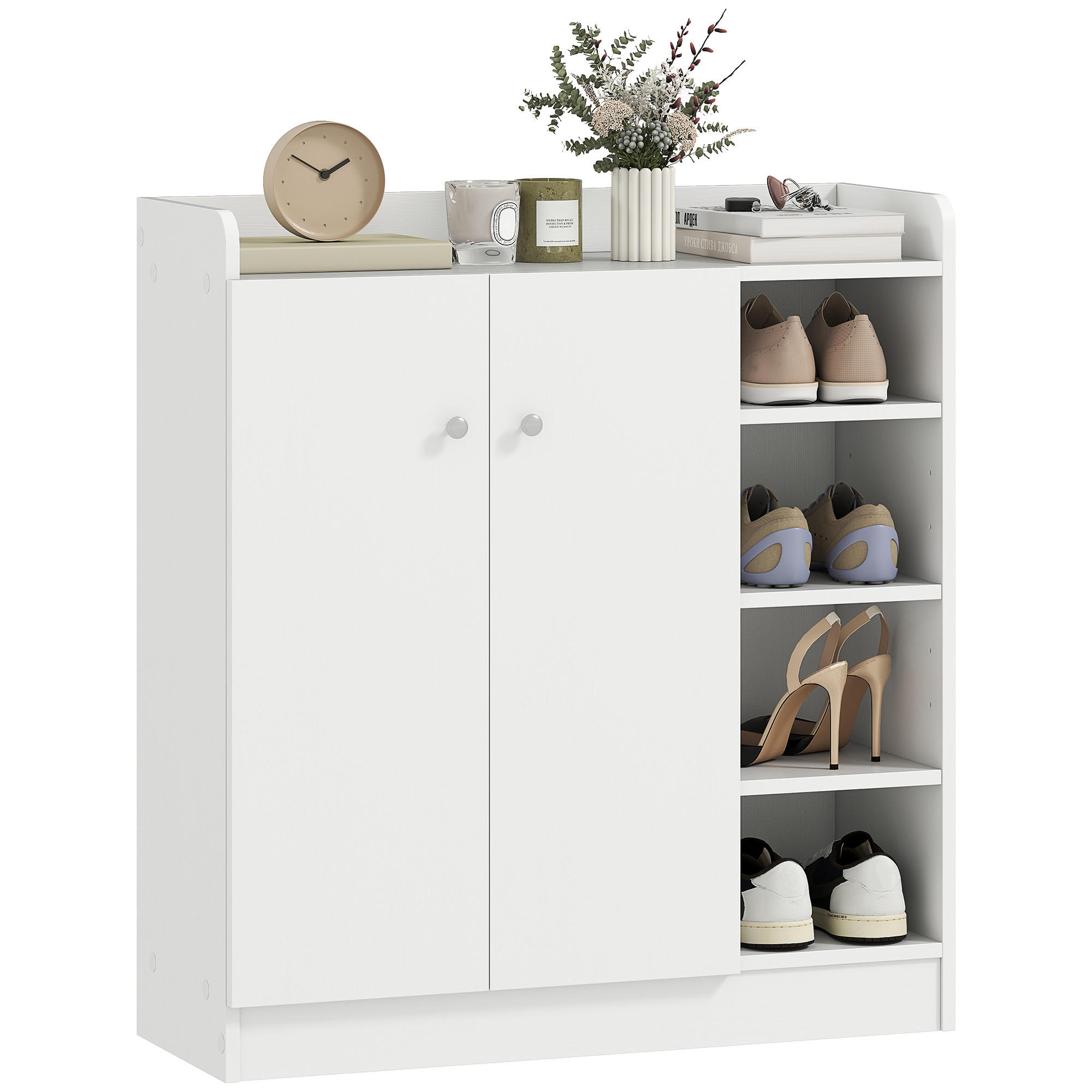SCHUHSCHRANK DE-14969 4 offene Fächer & Doppelschrank mit 4 Einlegeböden Weiß - Weiß, Holzwerkstoff (83/90/30cm) - ComfortXL