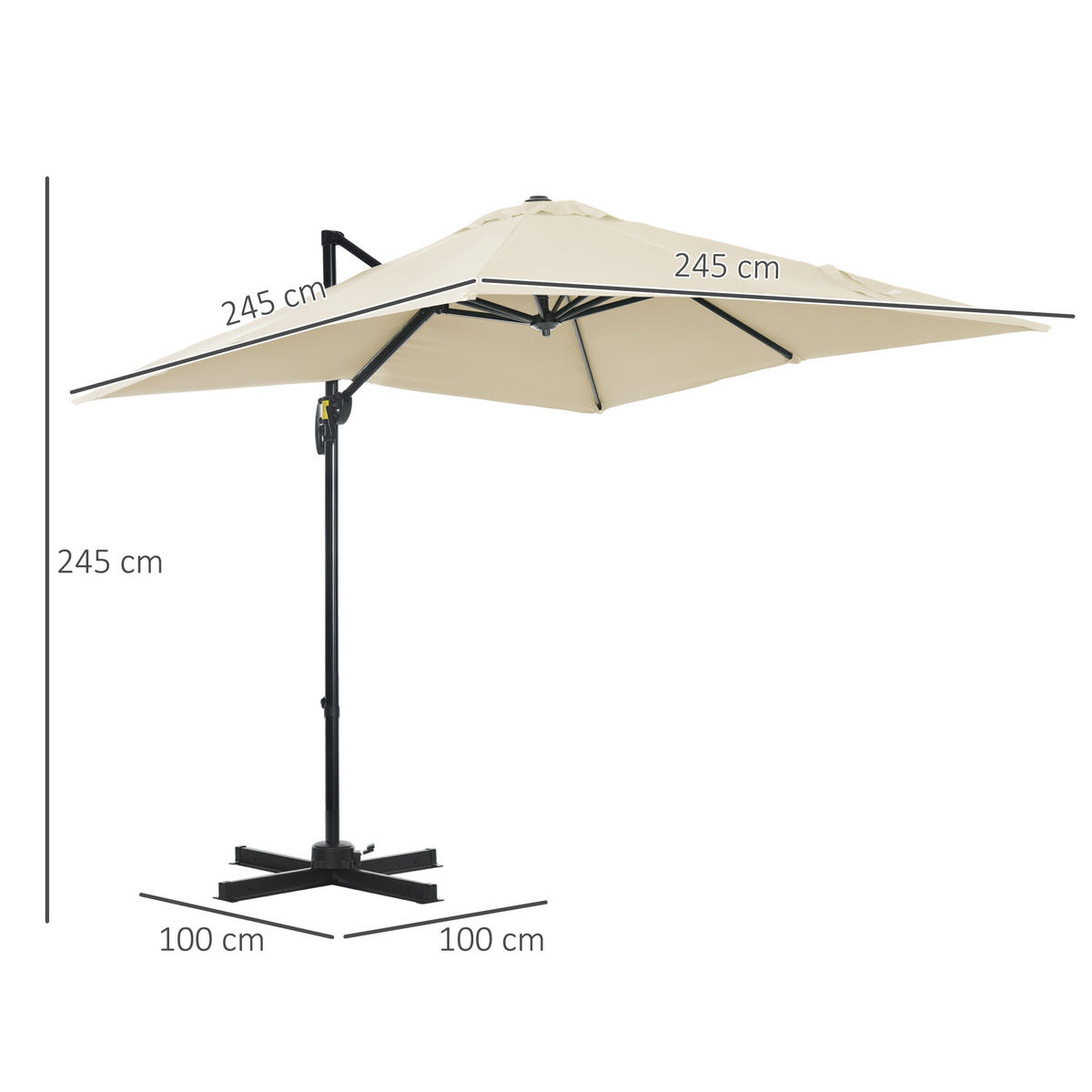 AMPELSCHIRM DE-11437 neigbar, 360° drehbar, 2,5 x 2,5 m Creme - Creme, Metall (245/245cm) - ComfortXL