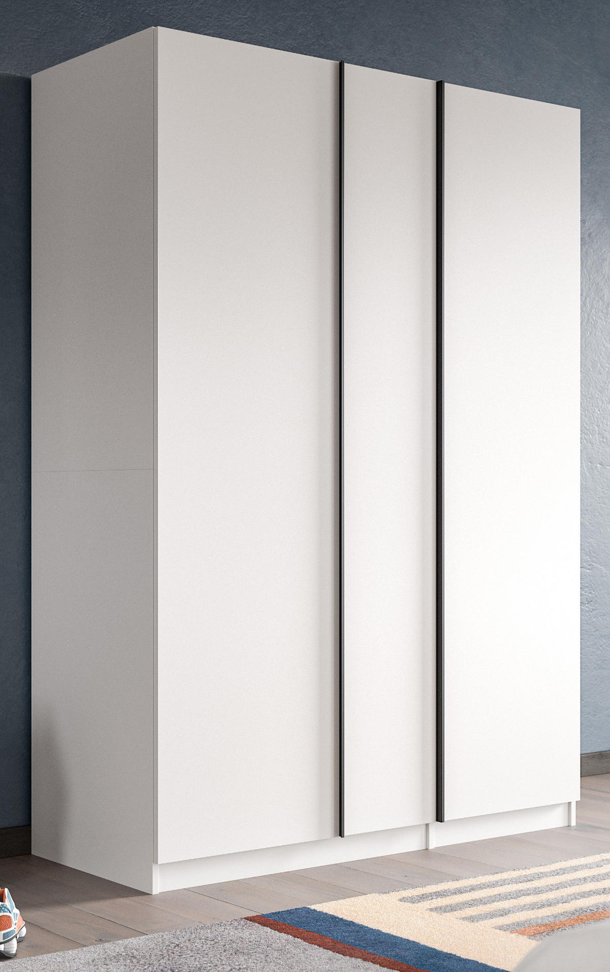 KLEIDERSCHRANK weiß 3-türig 130 x 183 cm, Drehtürenschrank inklusive Kleiderstangen - Schwarz/Weiß, Holzwerkstoff/Kunststoff (130/183/53cm) - Inn.Furn