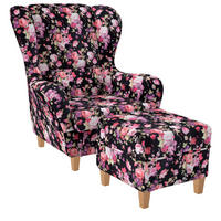 OHRENSESSEL Sofia Relaxsessel mit Hocker | Design Samt-Velours Rosen - Schwarz/Rosa, Textil (920/680/950cm) - Supellex