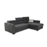 ECKSOFA mit elektrischer Sitztiefenverstellung, Kopflehnen verstellbar, USB-Ladefunktion, Bettkasten B300/T196/H103 cm, Chenille Dunkelgrau / 15409 - Dunkelgrau/Schwarz, Kunststoff/Textil (300/196cm) - luma-home