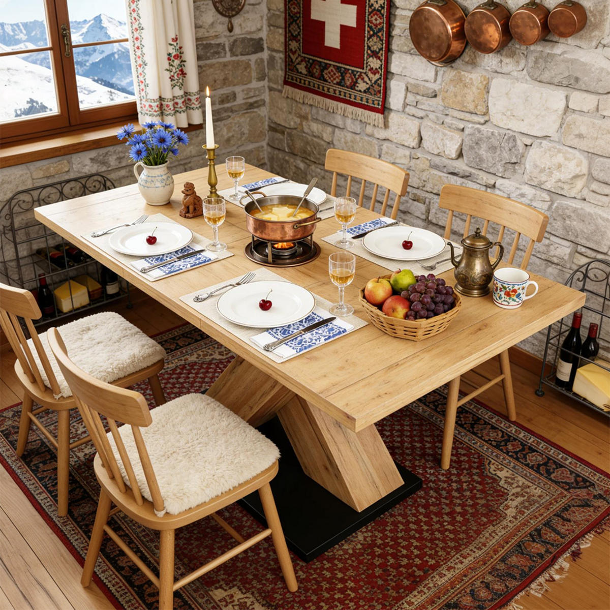 AUSZIEHBARER Esstisch, Kreuzmittelständer, natur - Multicolor, Holz (158.5/80/75cm) - Meubles Cosy