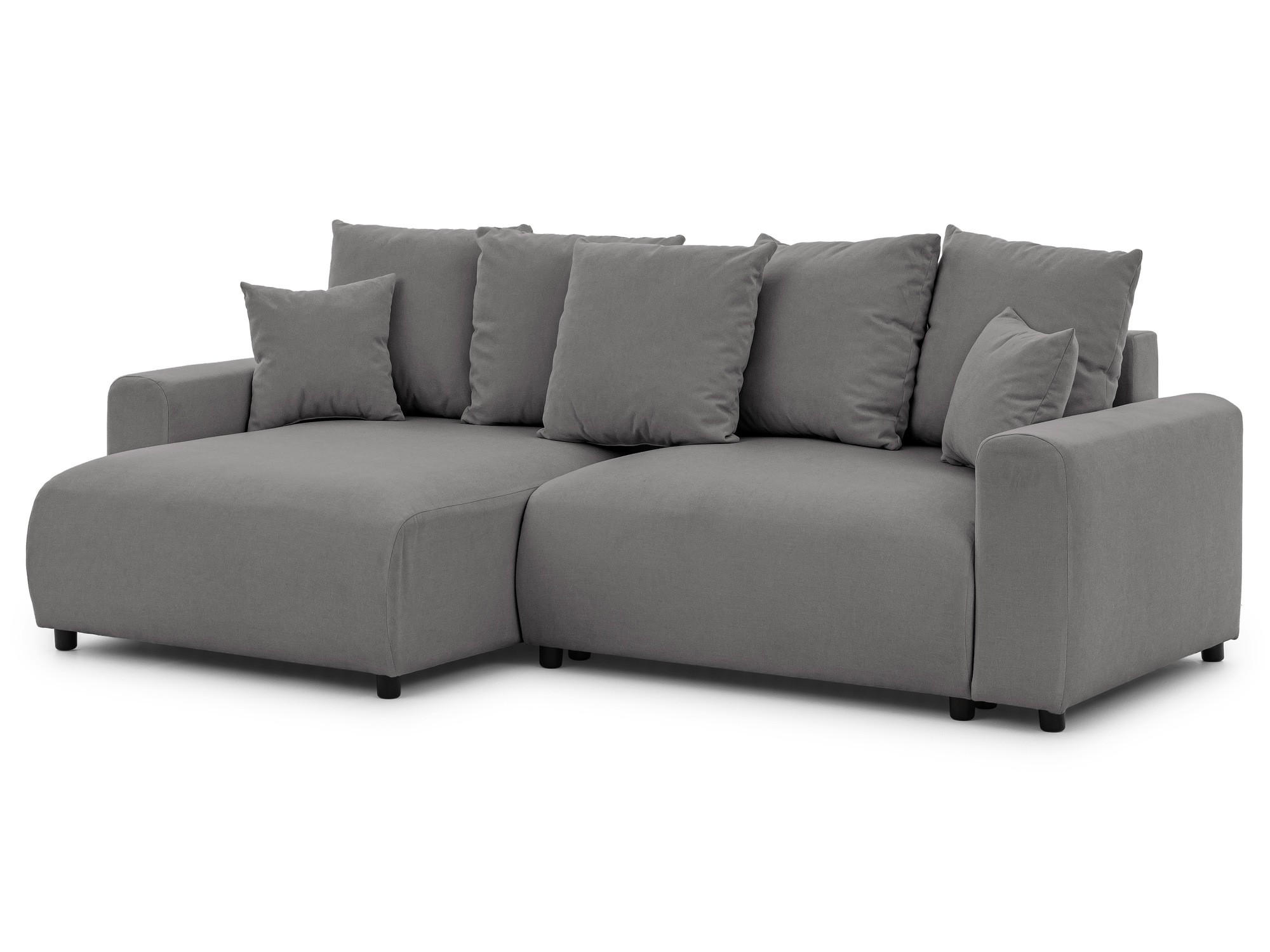 ECKSOFA Calma mit Schlaffunktion und Bettkasten im Bumpy-Design aus weichem Taupe Webstoff - Ottomane links - Taupe/Schwarz, Holz/Kunststoff (239/140cm) - S-Style