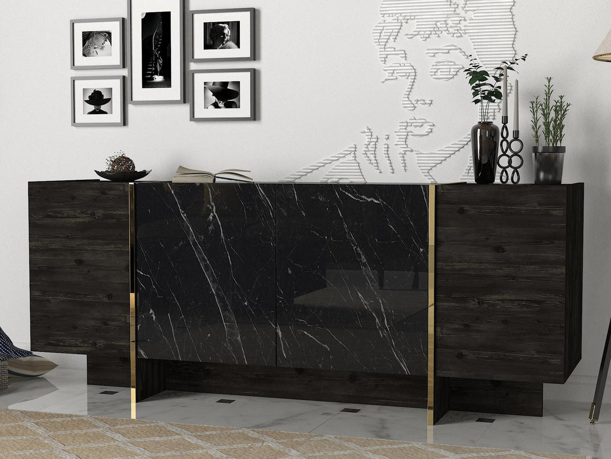 SIDEBOARD veyron Schwarz - Schwarz, Holzwerkstoff (180/75/46cm) - Habitat Garten