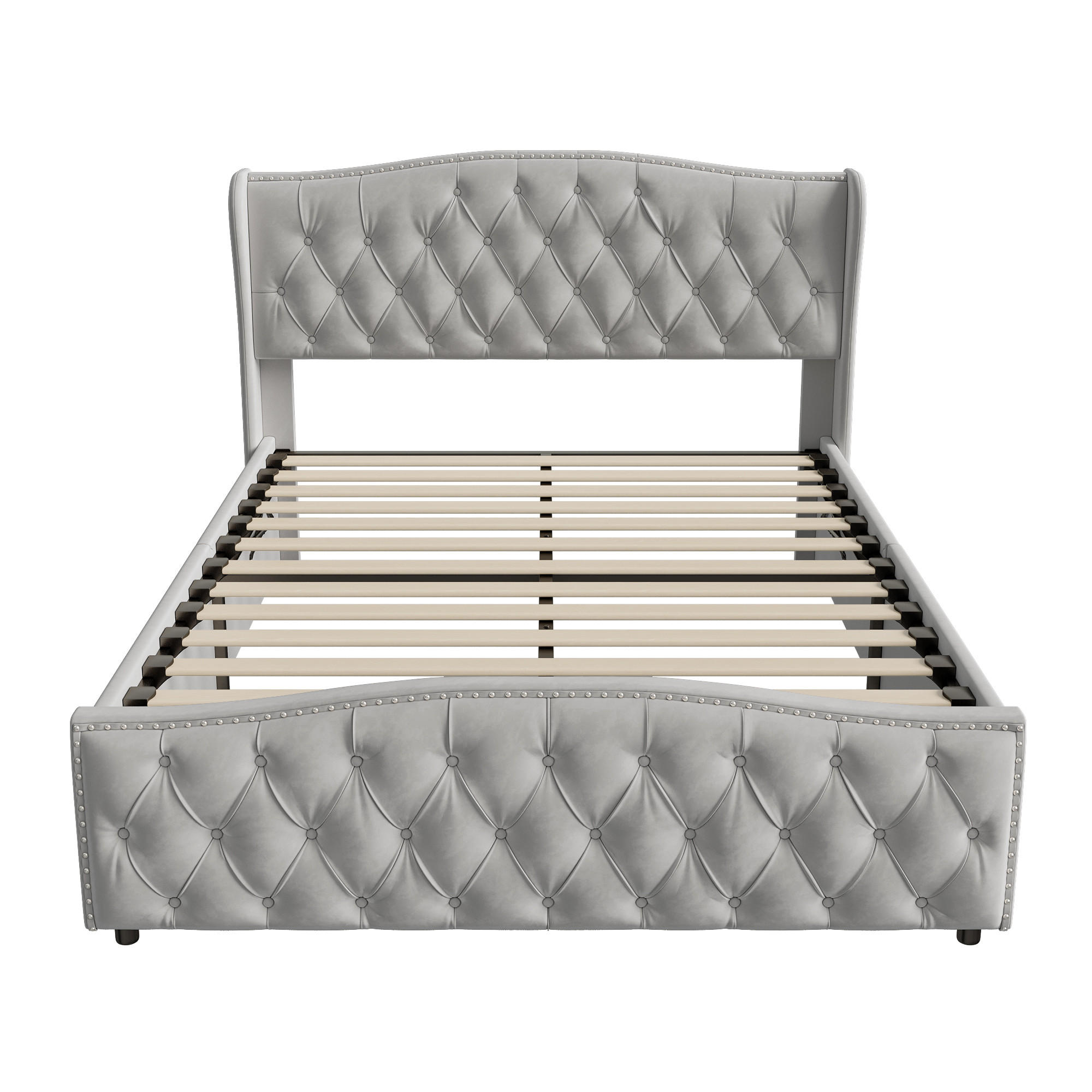POLSTERBETT 140x200 cm mit Stauraum, Wave-Kopfteil, Grau - Grau, Metall (140/200cm)